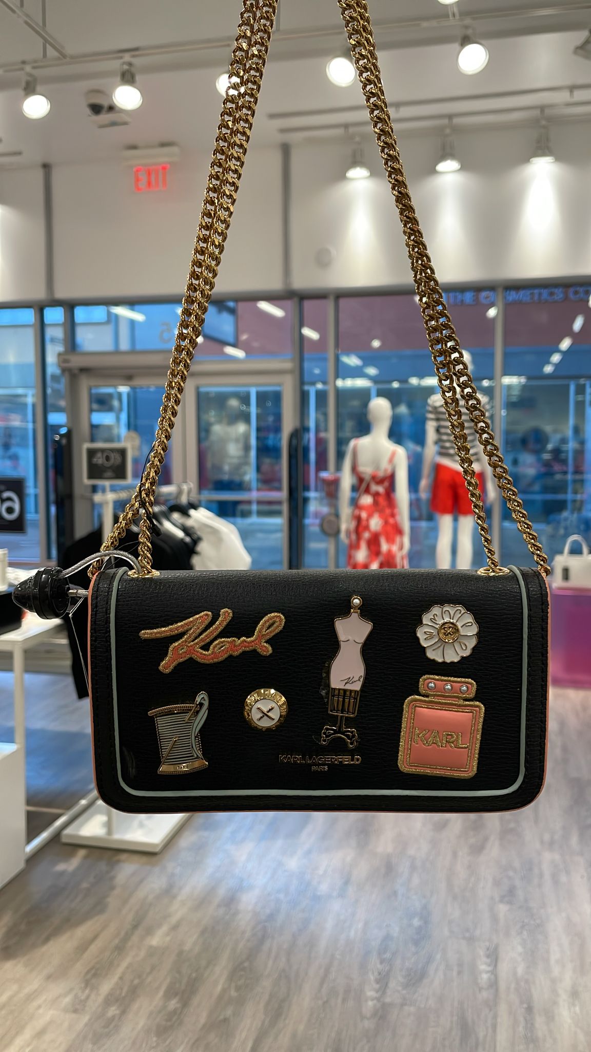 KARL WOMEN'S KOSETTE SHOULDER BAG WITH OVERSIZED FASHION PINS-Black/Gold