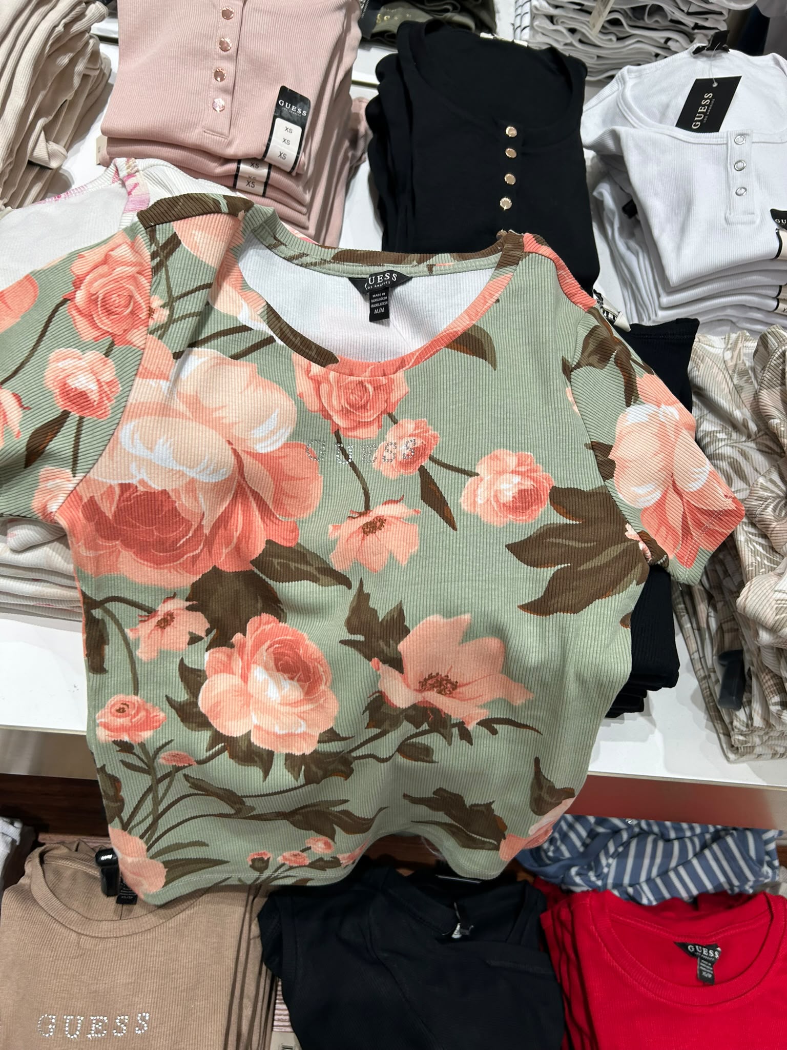 Guess Women's Floral Print Blouse-Sage Green