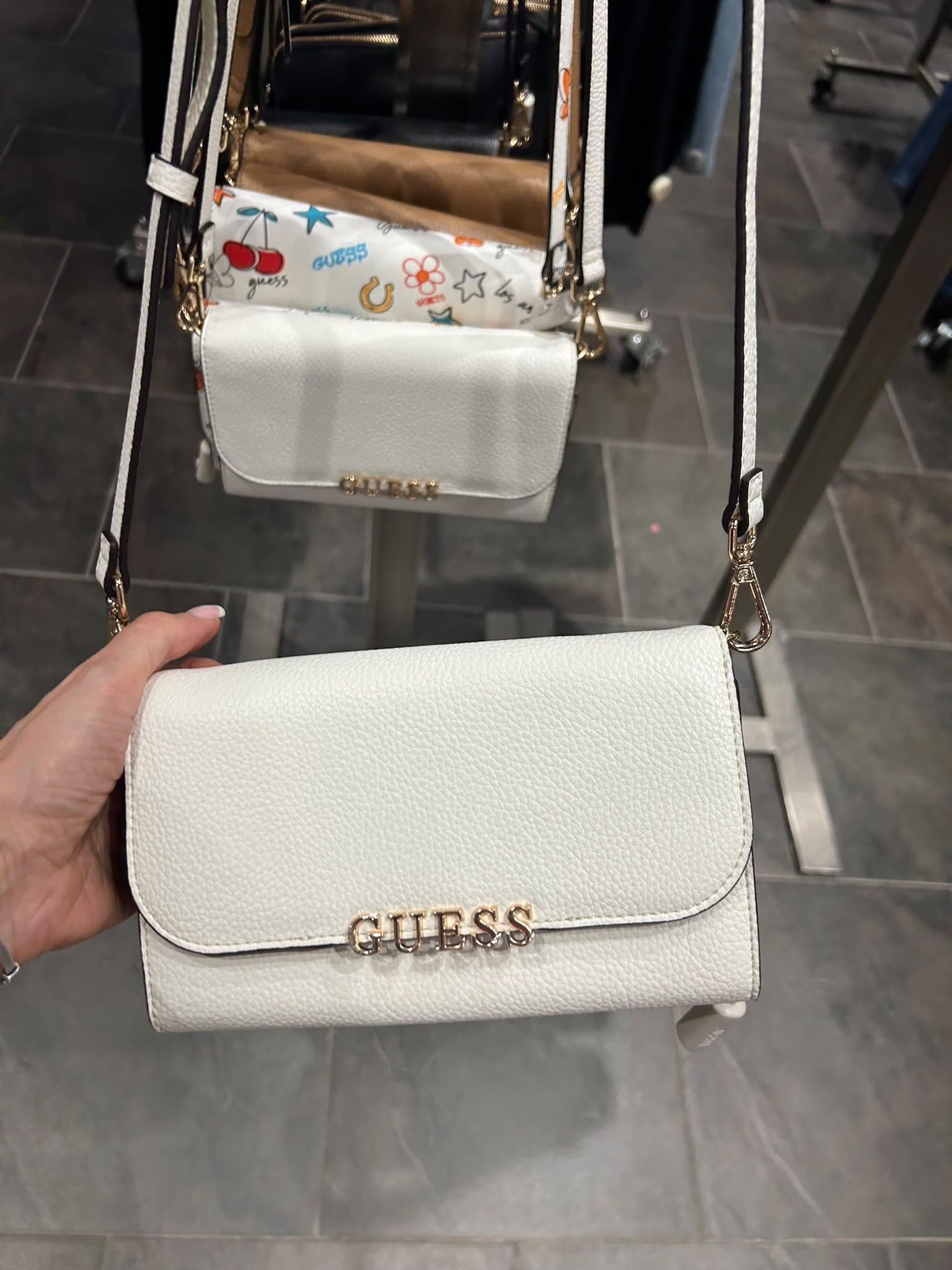 Guess Women's pebbled faux leather crossbody flap bag-White