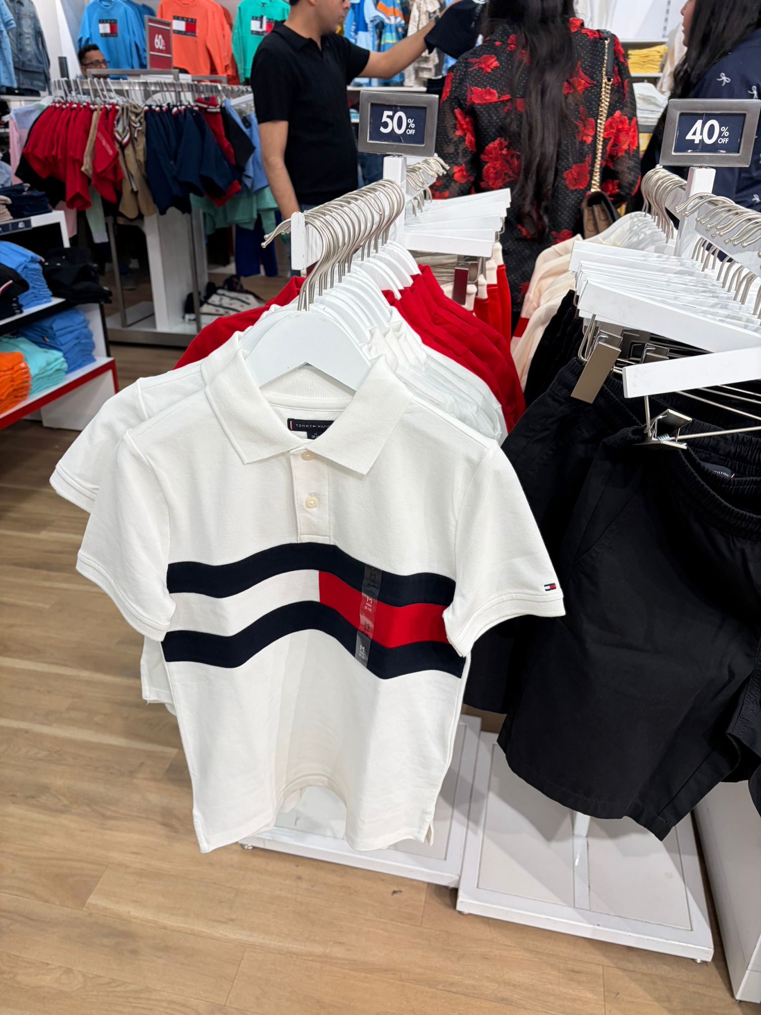 Tommy Kids' Colorblock Flag Stretch Polo-Optic White