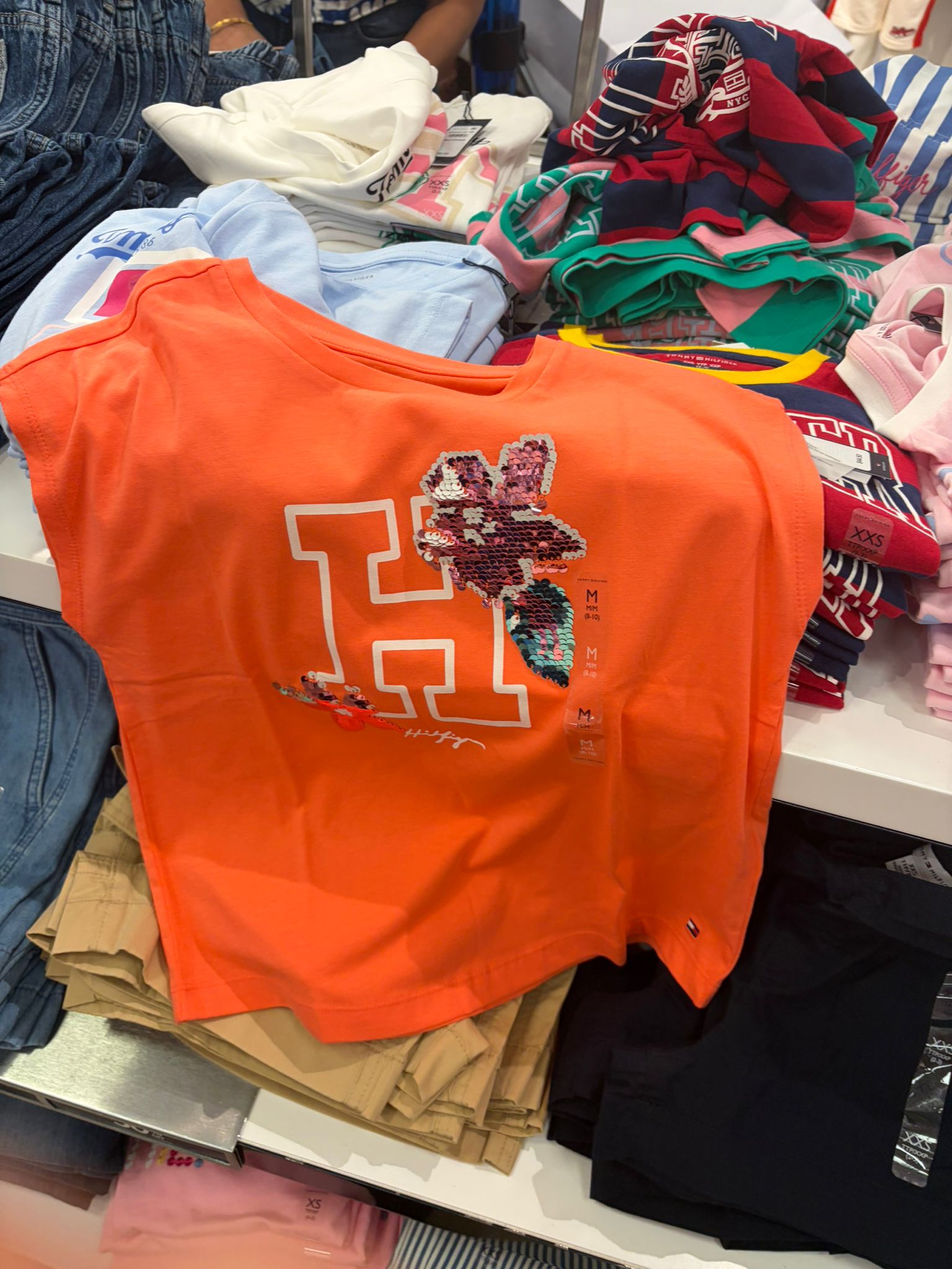 Tommy Hilfiger Girls' Flip Sequin Floral Logo T-Shirt-Island Punch