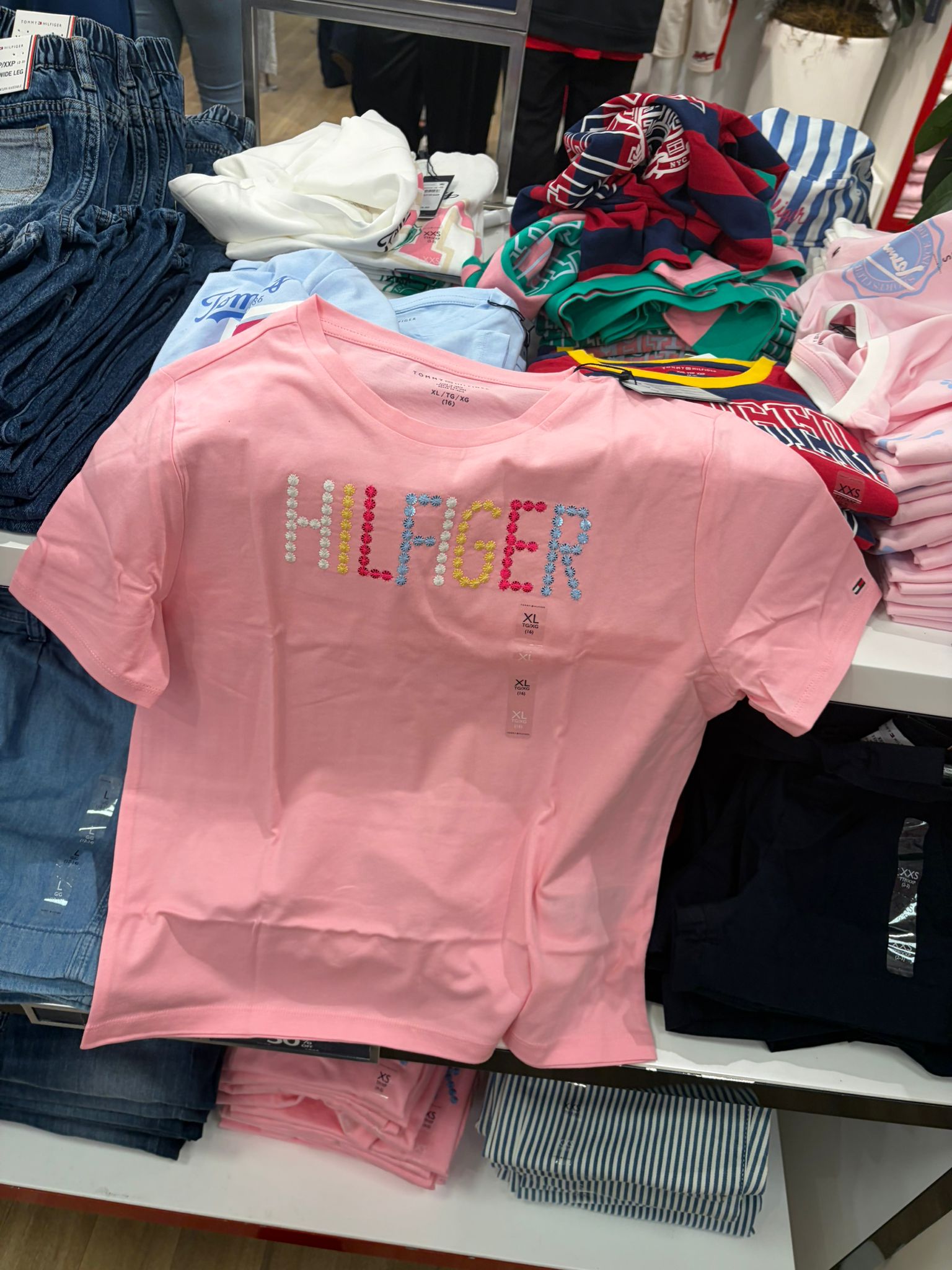 Kids' Sequin Hilfiger Logo T-Shirt-Pink Sugar