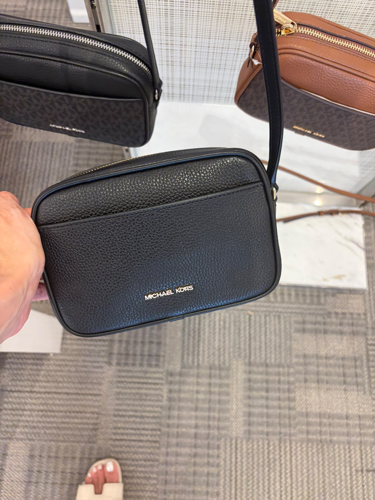 Michael Kors Women's Jet Set Large Pebbled Leather Camera Crossbody Bag-Black