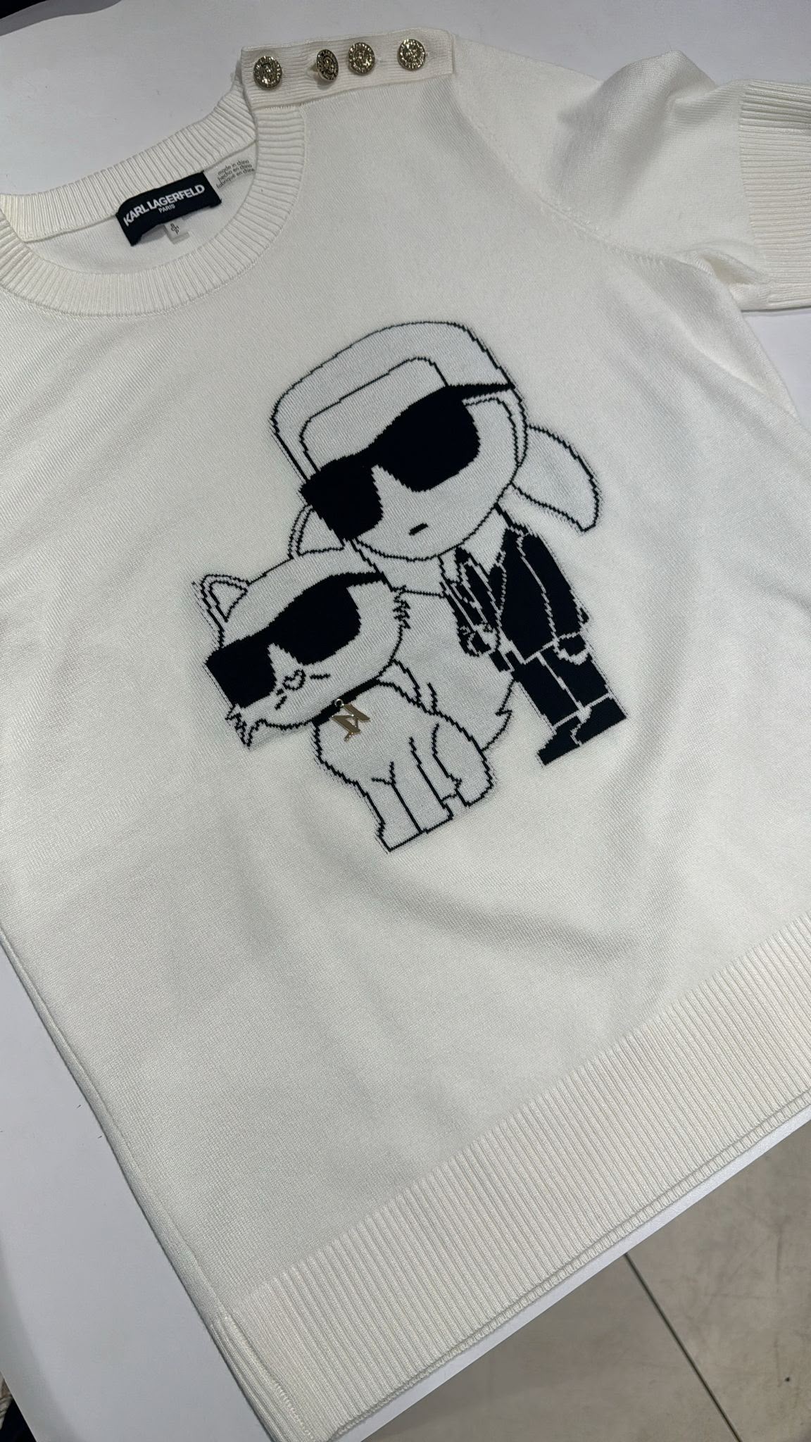 KARL LAGERFELD WOMEN'S  ET CHOUPETTE JACQUARD SWEATER-White