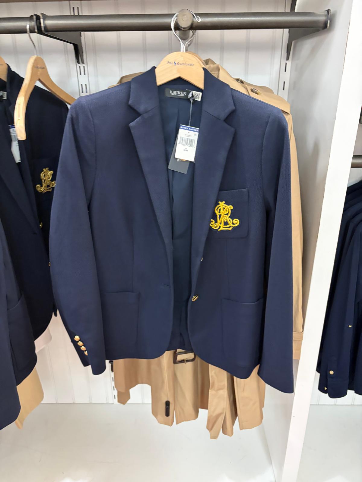 Ralph Lauren Women's Gold jacquard blazer jacket-Navy Blue