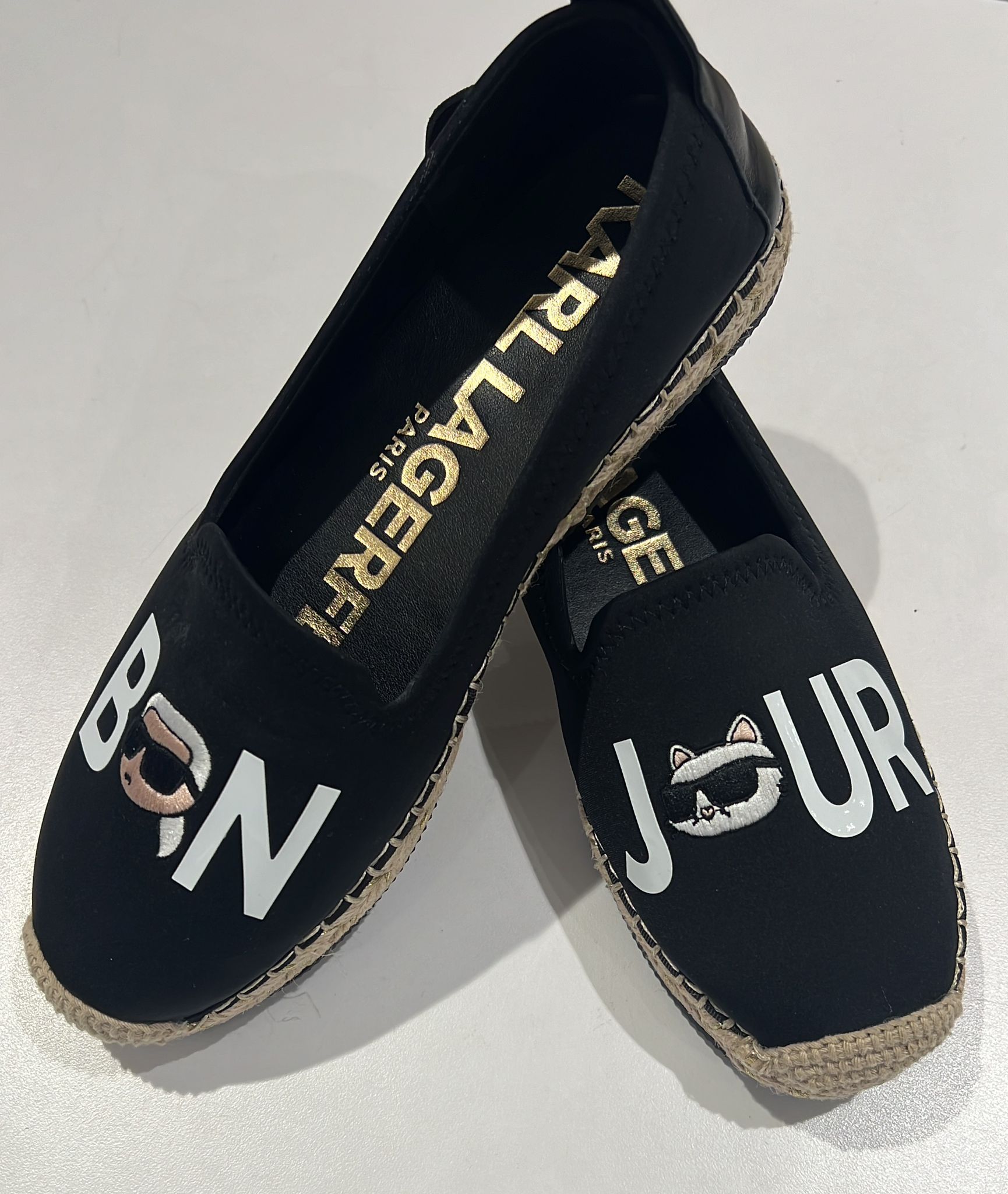 KARL LAGERFELD WOMEN'S BONJOUR MICHAELA SLIP-ON FLAT ESPADRILLE-Black