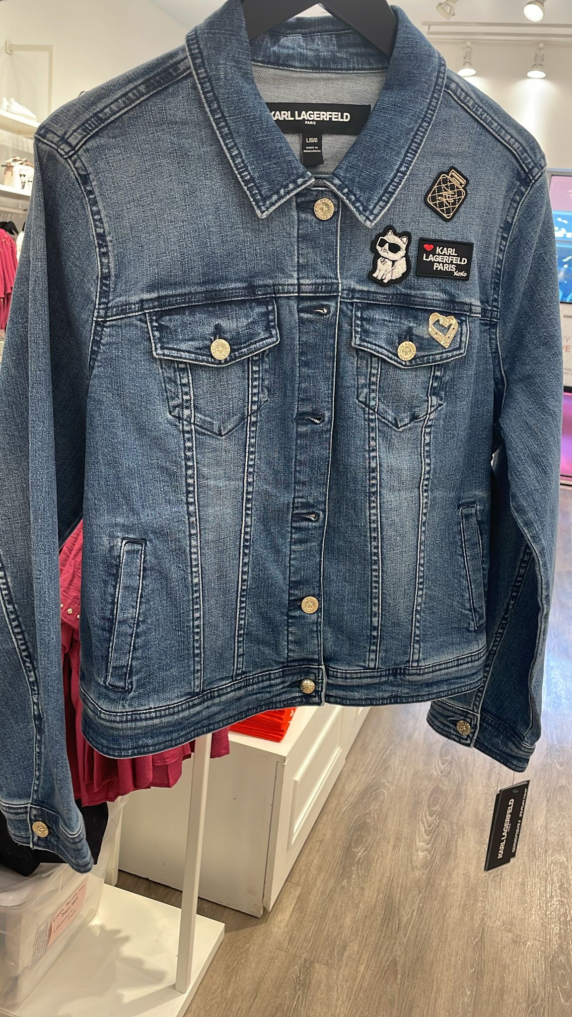 KARL LAGERFELD WOMEN'S DENIM JACKET WITH PATCHES-Steel Blue