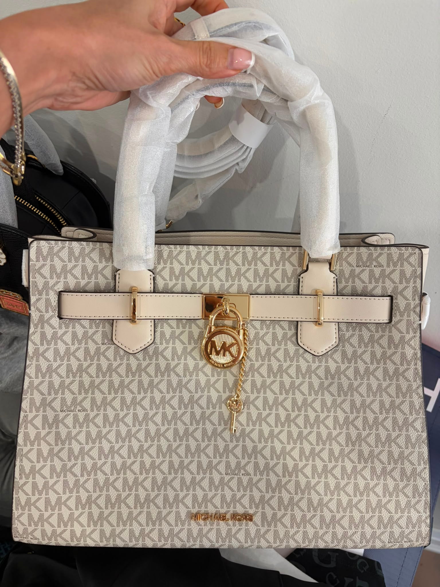Michael Kors Women's Hamilton Medium Logo Satchel-White
