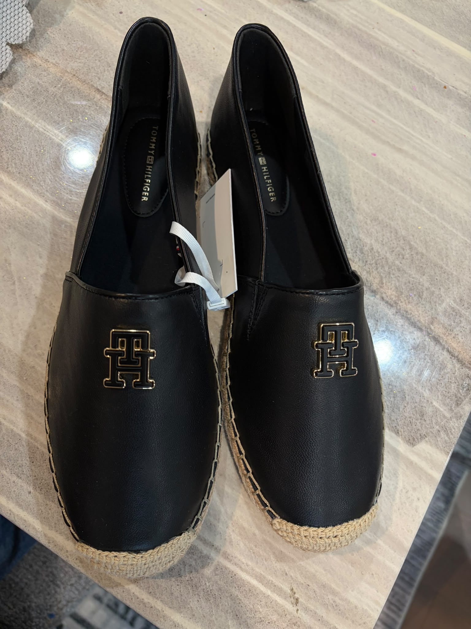 TH Monogram Leather Espadrille-Black