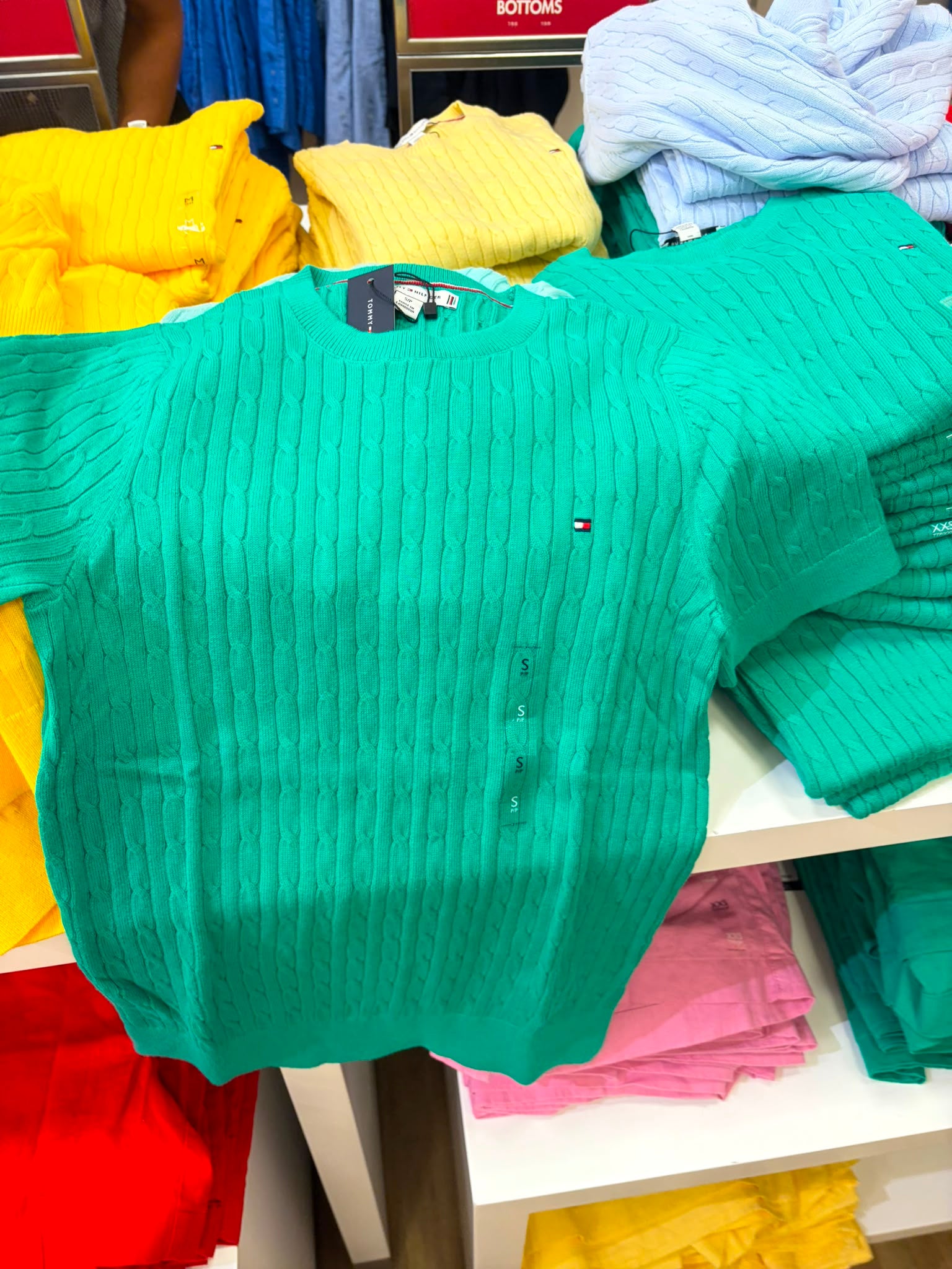 Tommy Women's Short-Sleeve Cable Knit Sweater-Cosmic Green