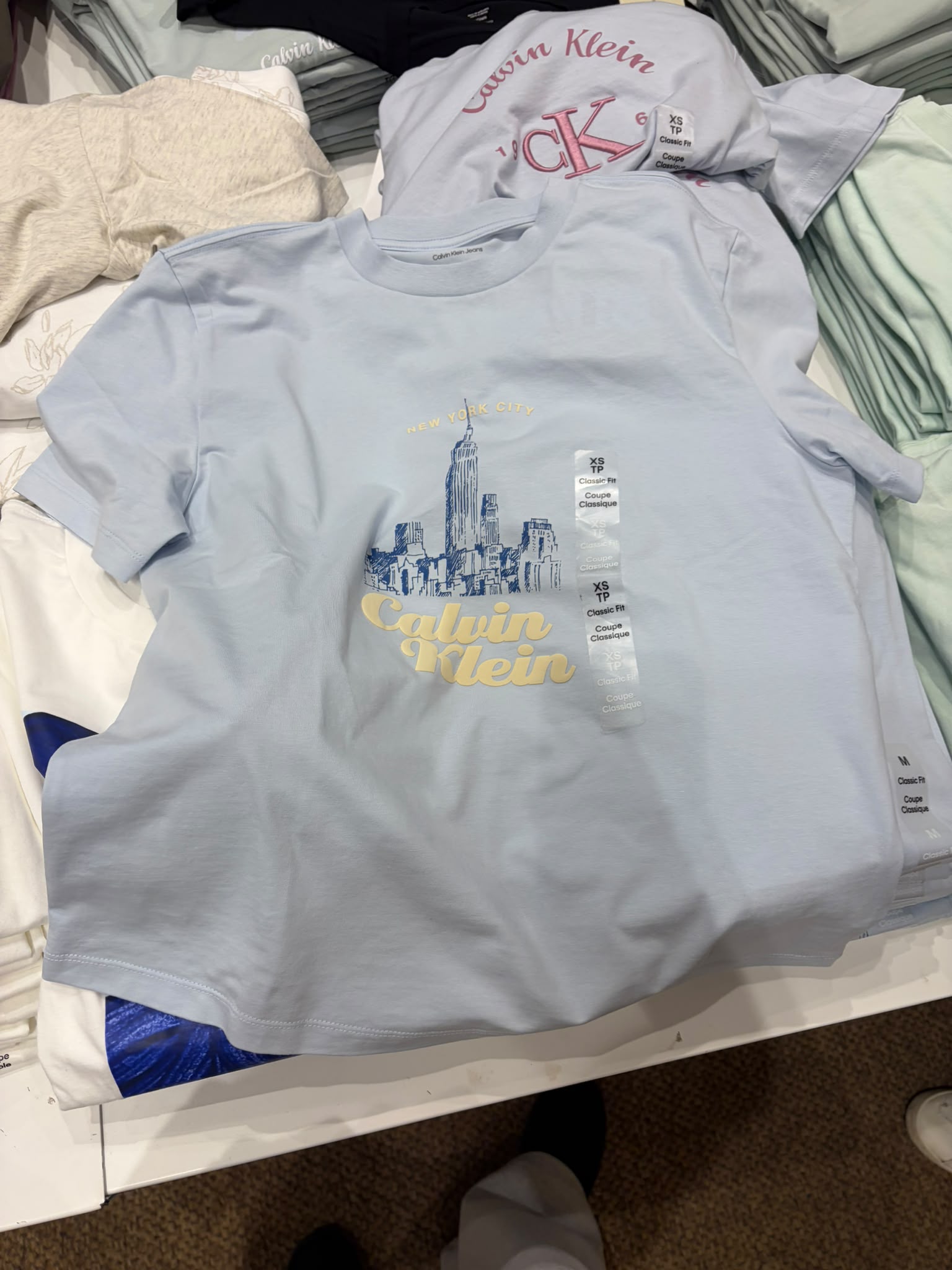 Calvin Klein Women's Classic NYC Skyline Logo Crewneck T-Shirt-Baby Blue