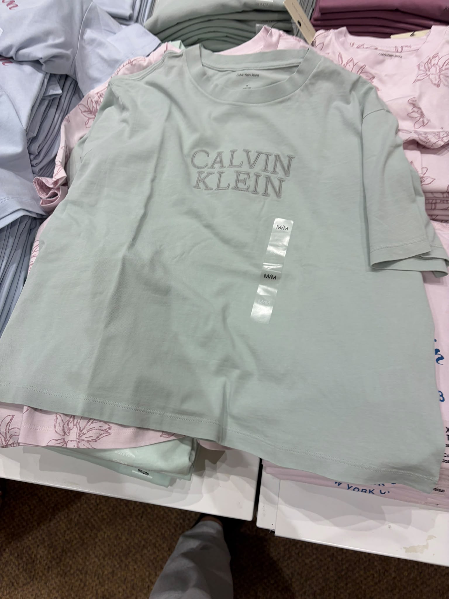 Women's Calvin Klein Embossed Monogram  Logo T-Shirt-Mint