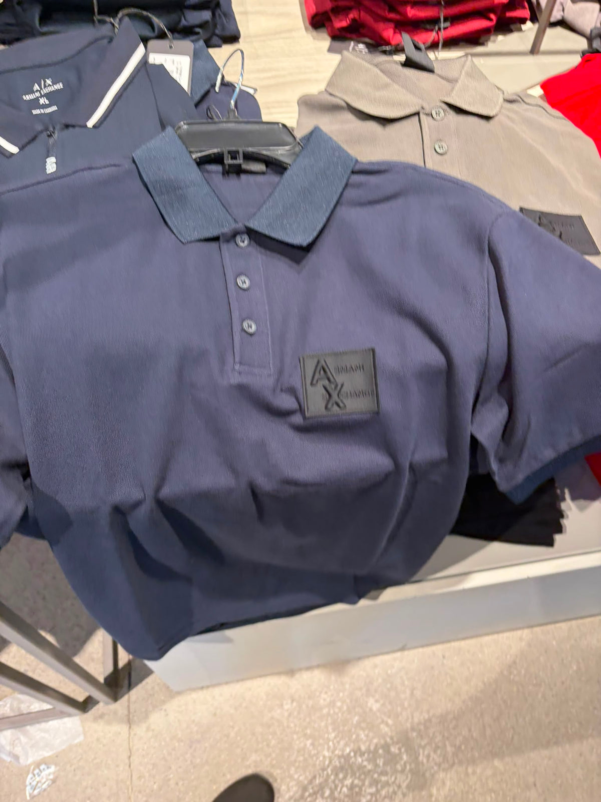 Armani Exchange Men Red Cotton Blend Polo T-Shirt- Navy