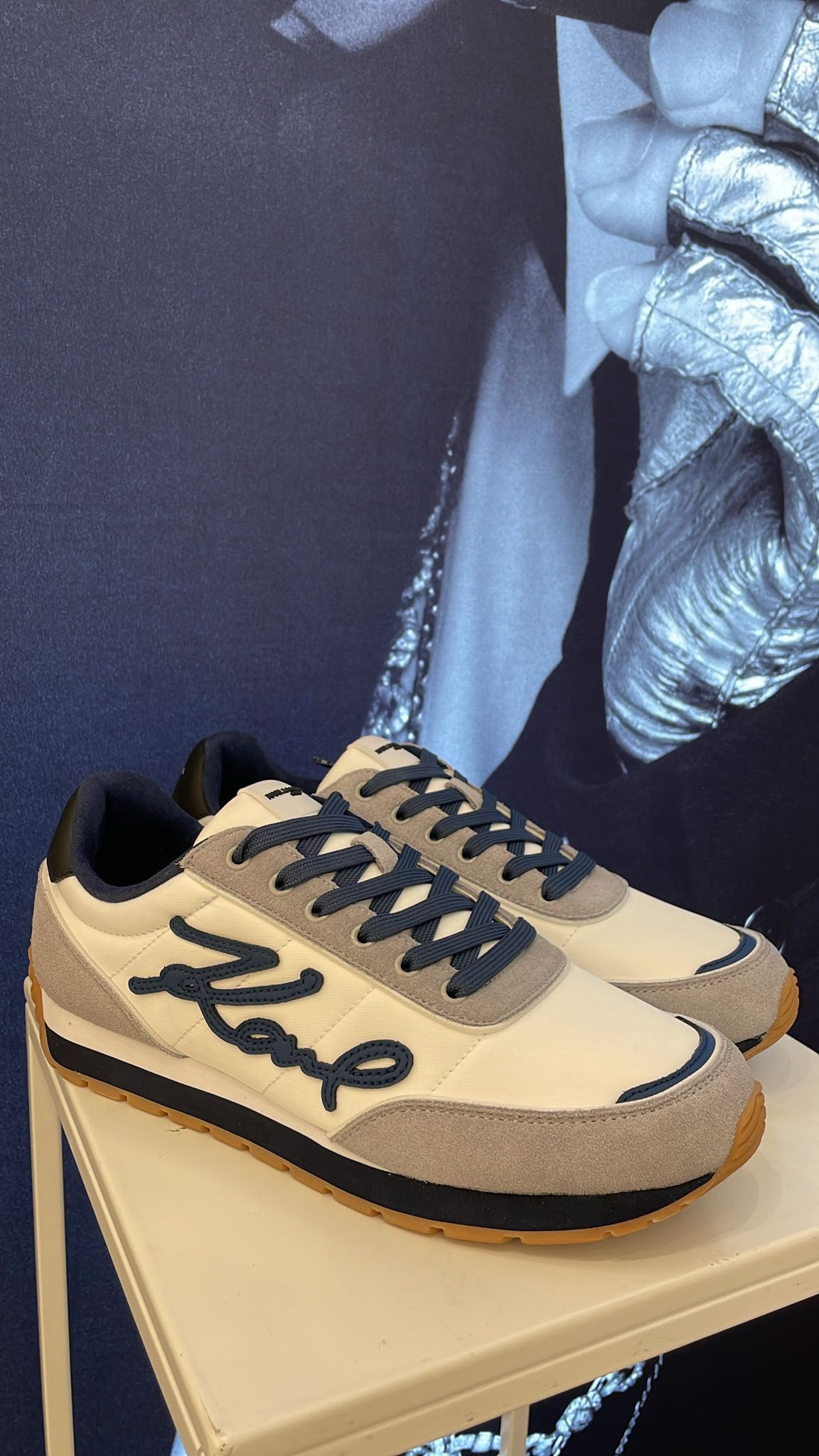Karl Lagerfeld Paris Gabriel Suede Mixed Media Sneaker-Grey/White