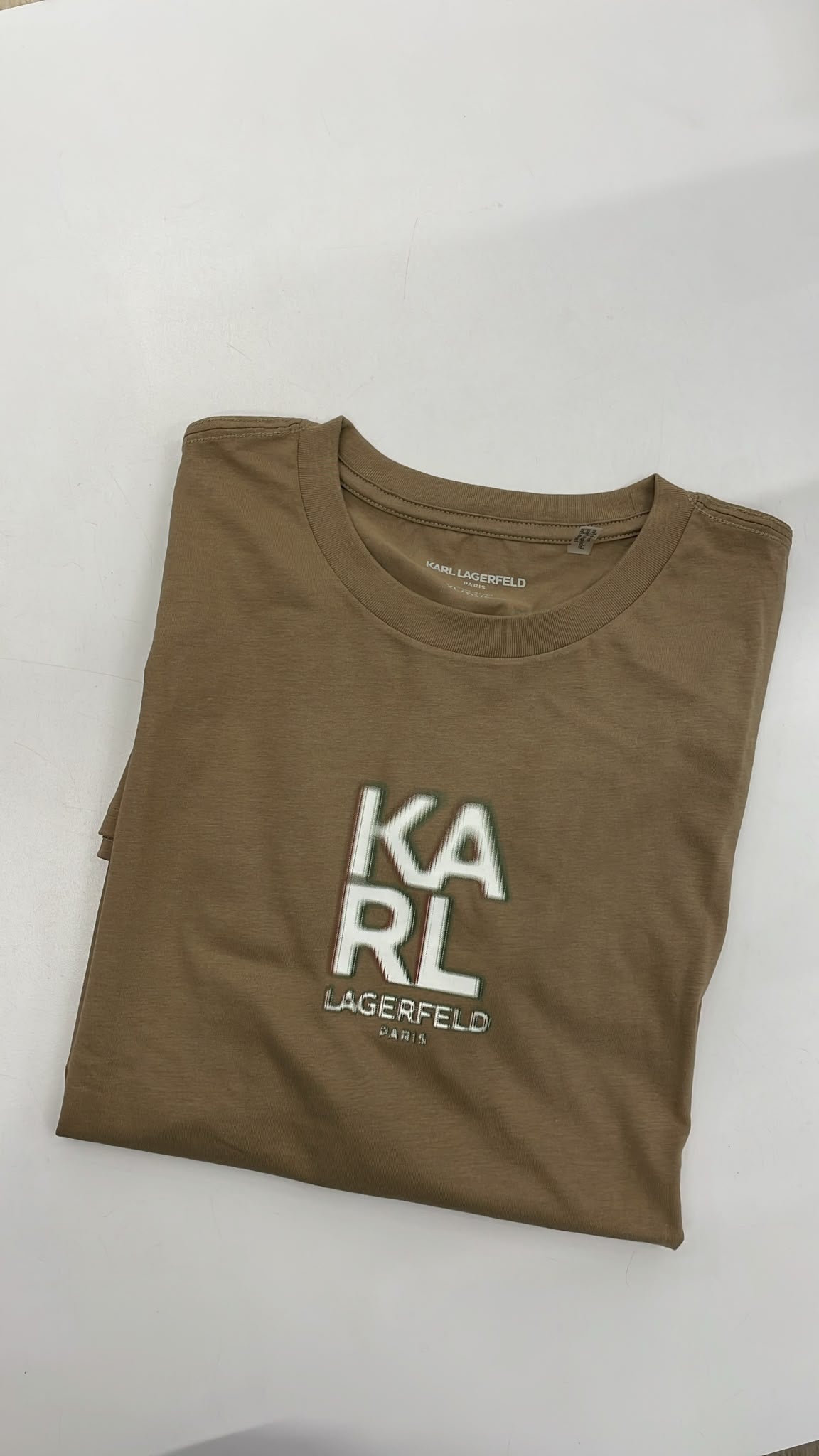 Karl Lagerfeld Embroidered Logo Cotton T-Shirt-Khaki