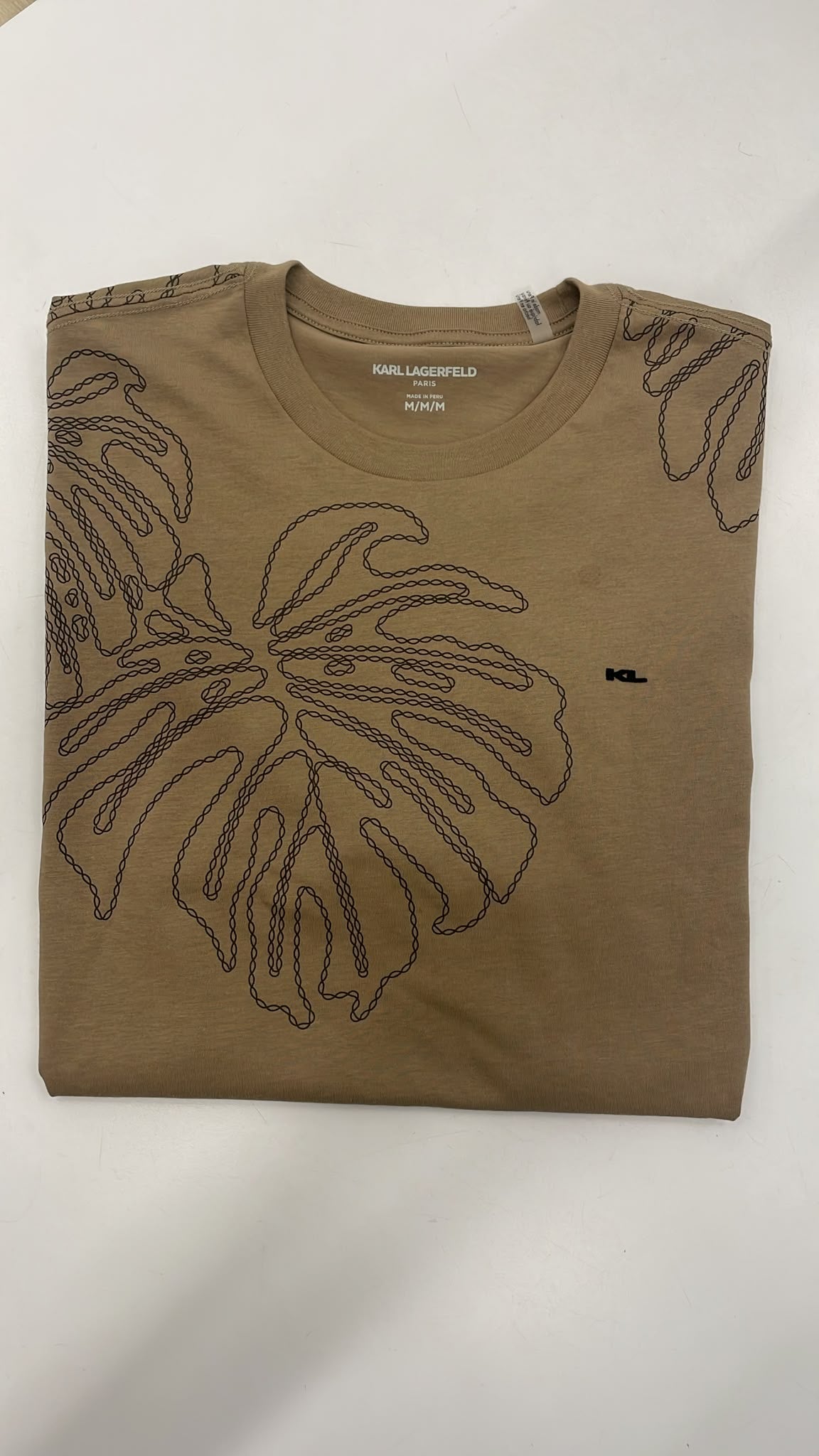 Karl Lagerfeld Paris Men's Leaf Graphic Print T-Shirt-Light Brown