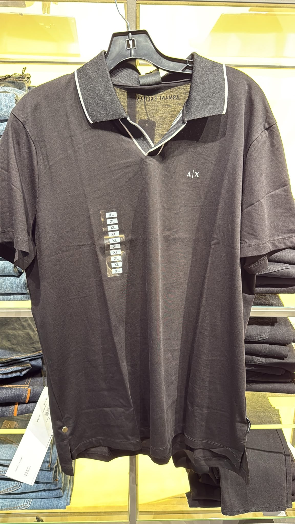 Armani Exchange Classic Polo Shirt in Breathable Cotton Piqué- Black