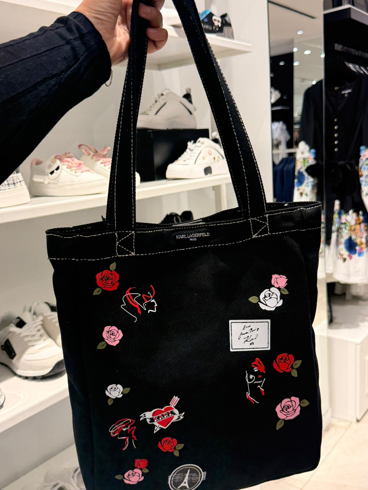 Karl Lagerfeld Cannes Floral Canvas Tote-Black