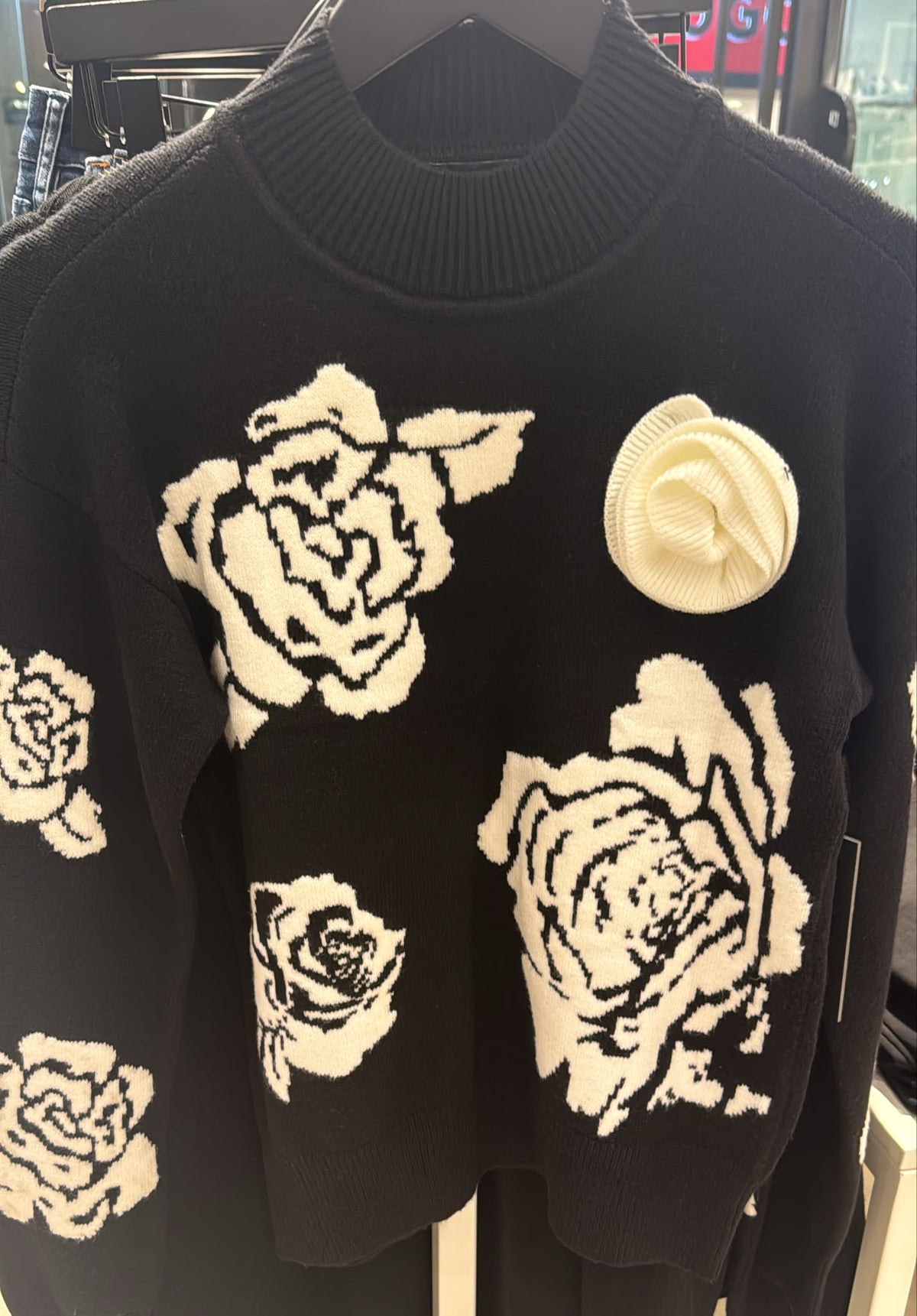 Karl Lagerfeld 3D ROSE  MOCK NECK SWEATER- Black