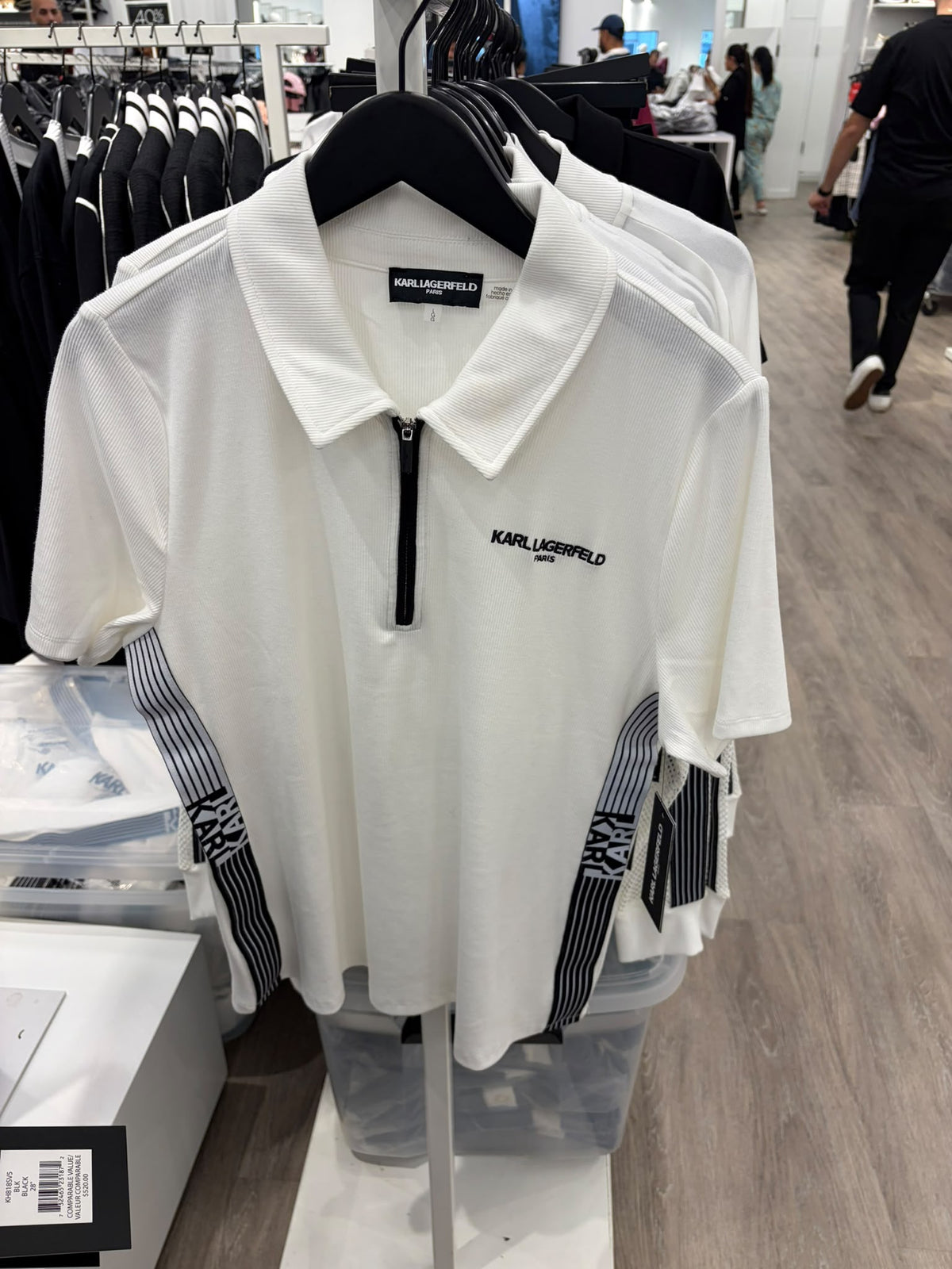 Karl SHORT SLEEVE LOGO TRIM POLO T-shirt-White