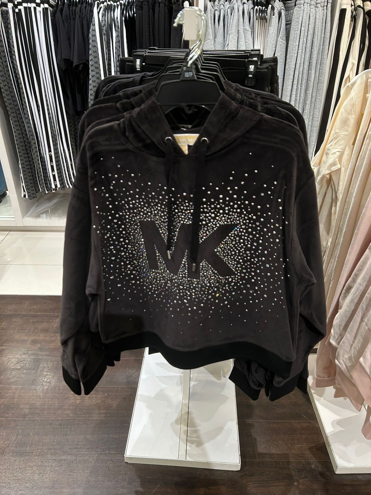 Michael Kors Womens' Embellished Logo Velour Hoodie