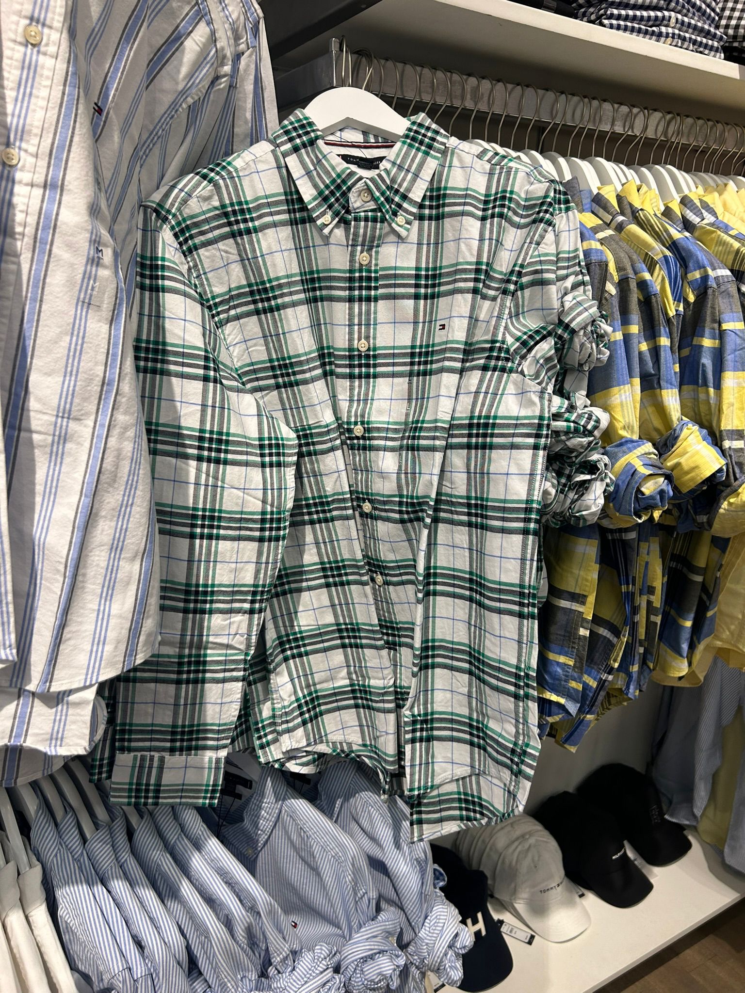 Regular Fit Plaid Stretch Oxford Shirt-Olympic Green/White