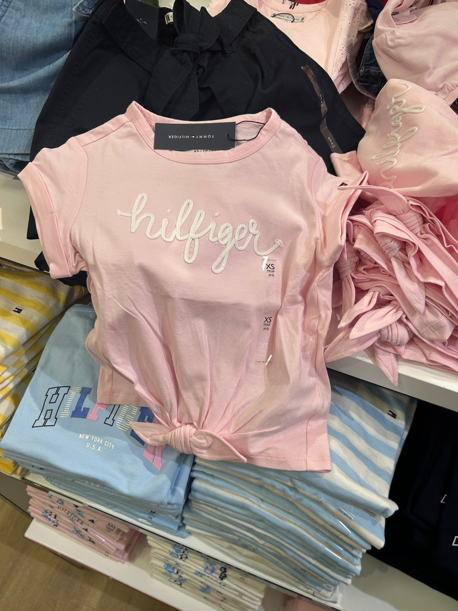 Kids' Hilfiger Logo Tie-Front T-Shirt-Pink