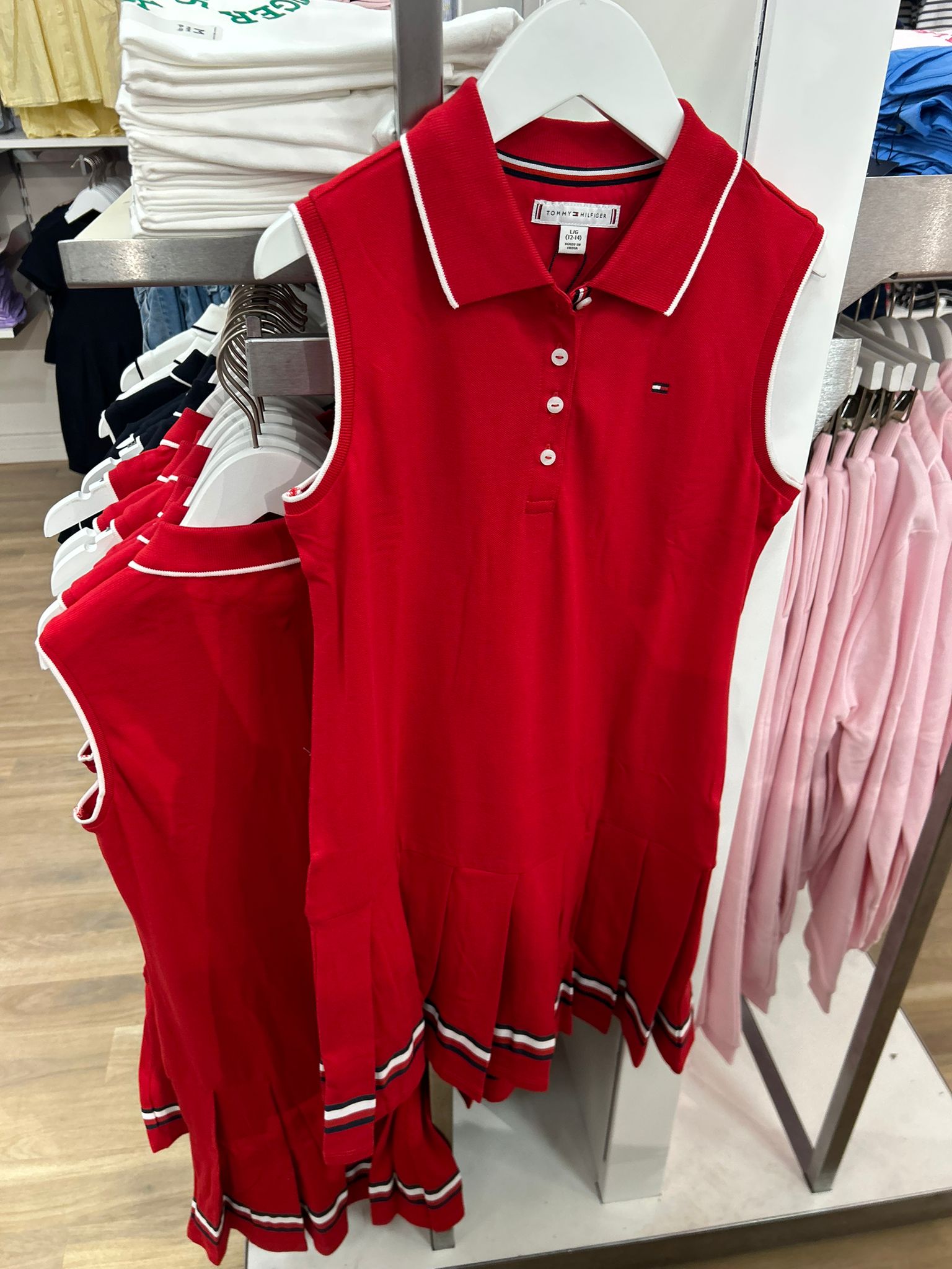Kids' Sleeveless Pleated Polo Dress-Primary Red