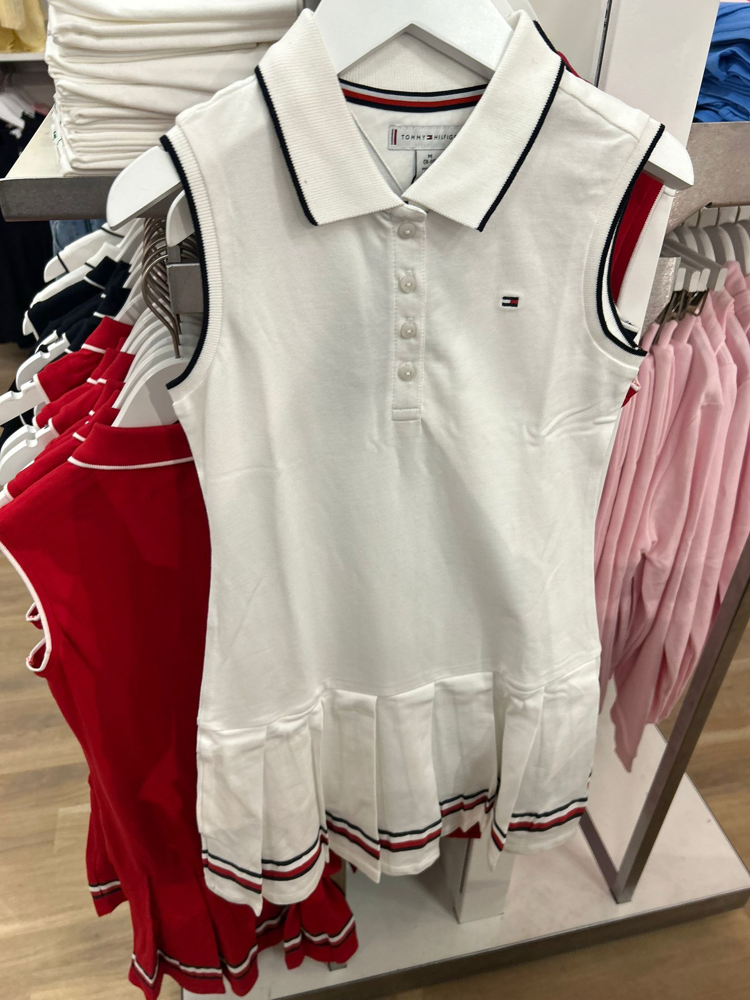 Kids' Sleeveless Pleated Polo Dress-White