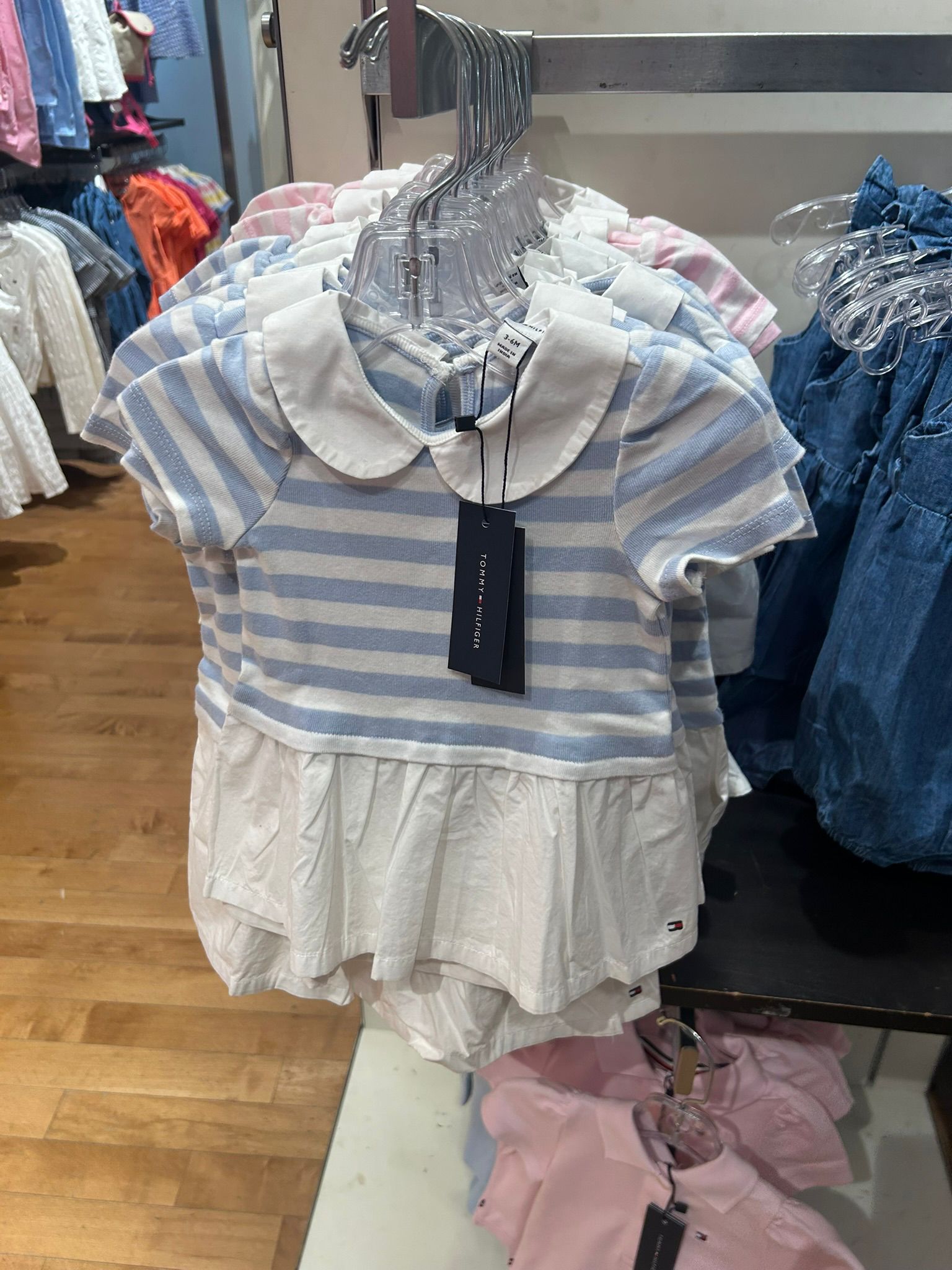 Babies' Striped Mixed-Media Dress-Breezy Blue