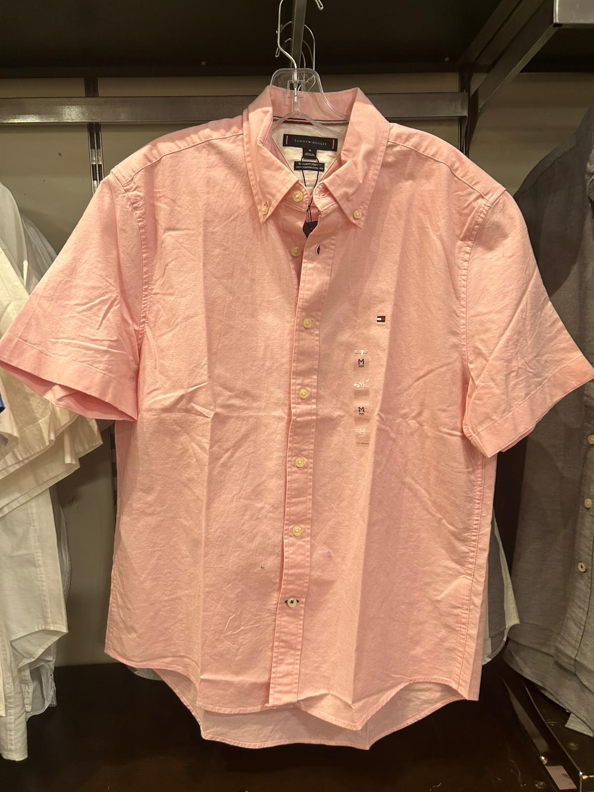 Regular Fit Short-Sleeve Oxford Shirt-Pink