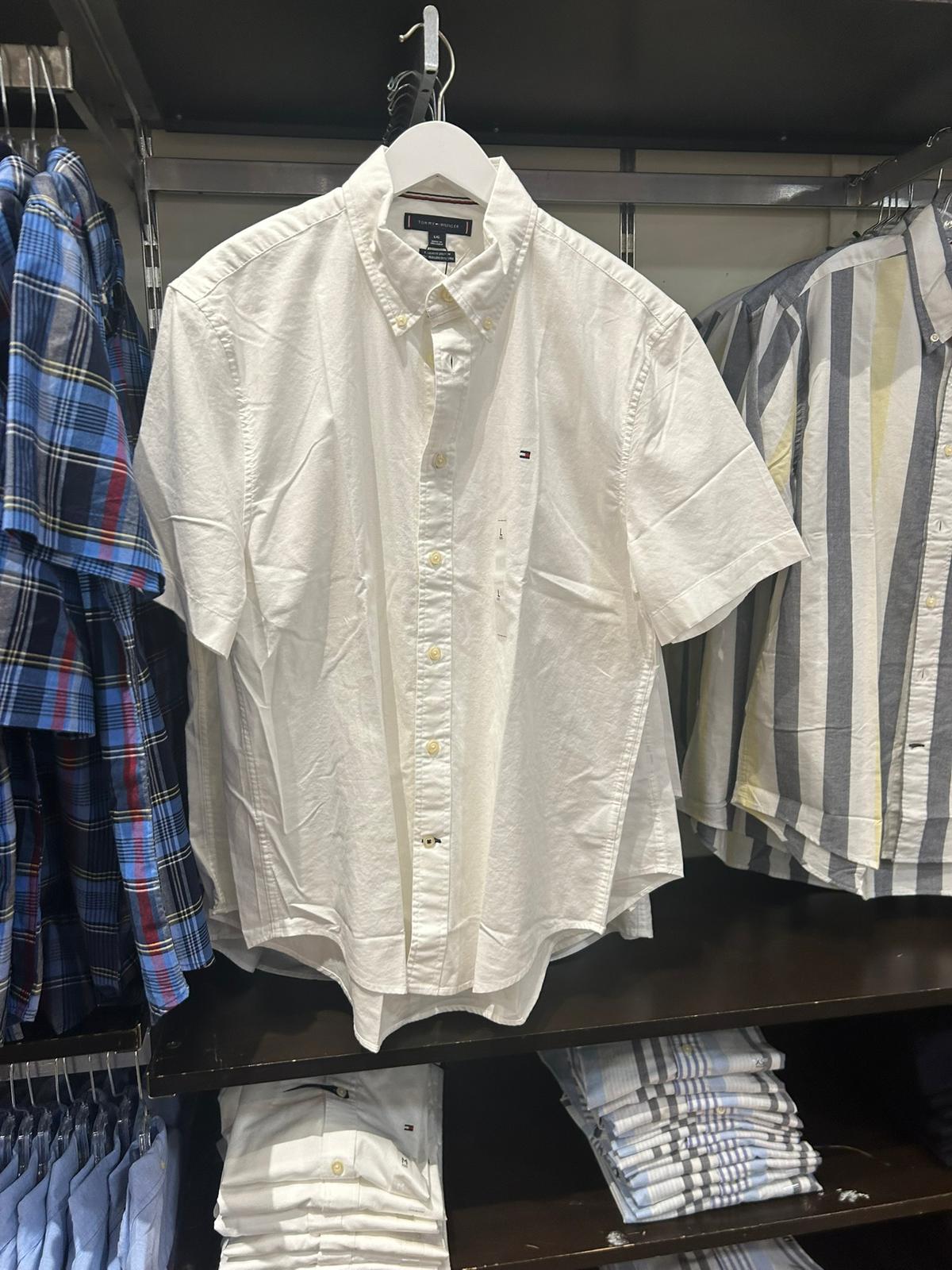 Regular Fit Short-Sleeve Oxford Shirt-White