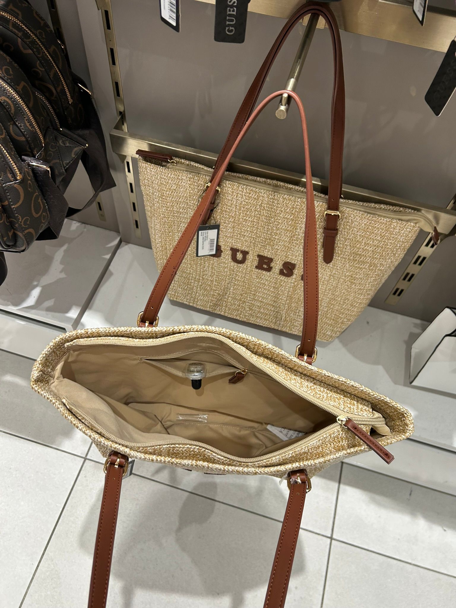 Guess woven straw-style tote Shopper Bag-Beige