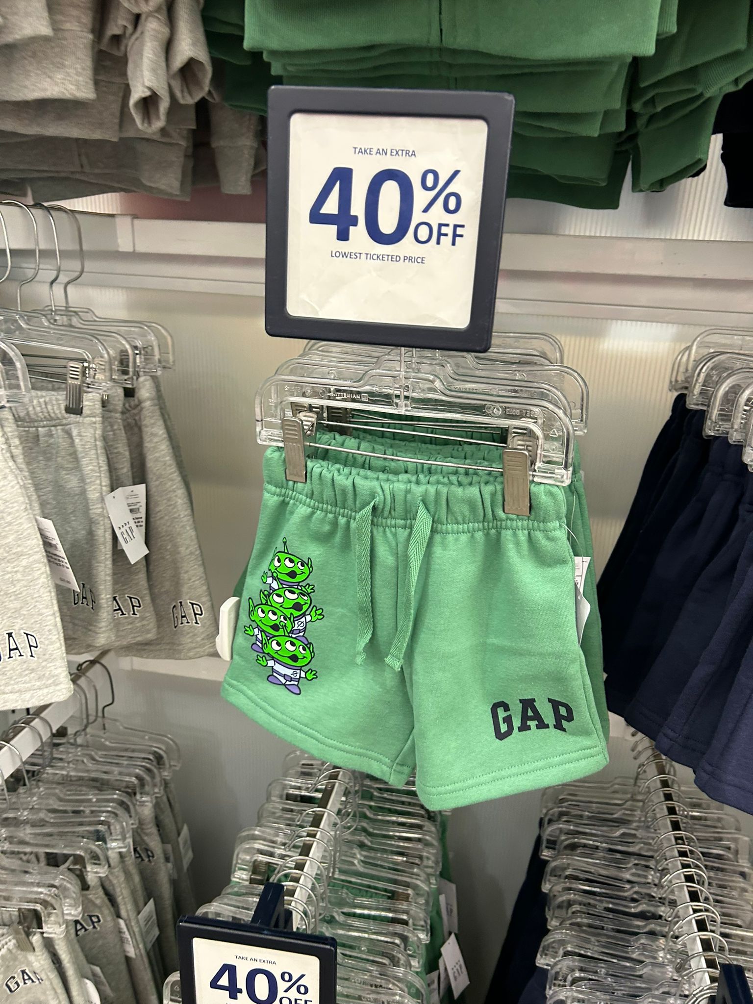 babyGap × Disney Relaxed Logo Pull-On Shorts-Arctic Green Toy Story Aliens