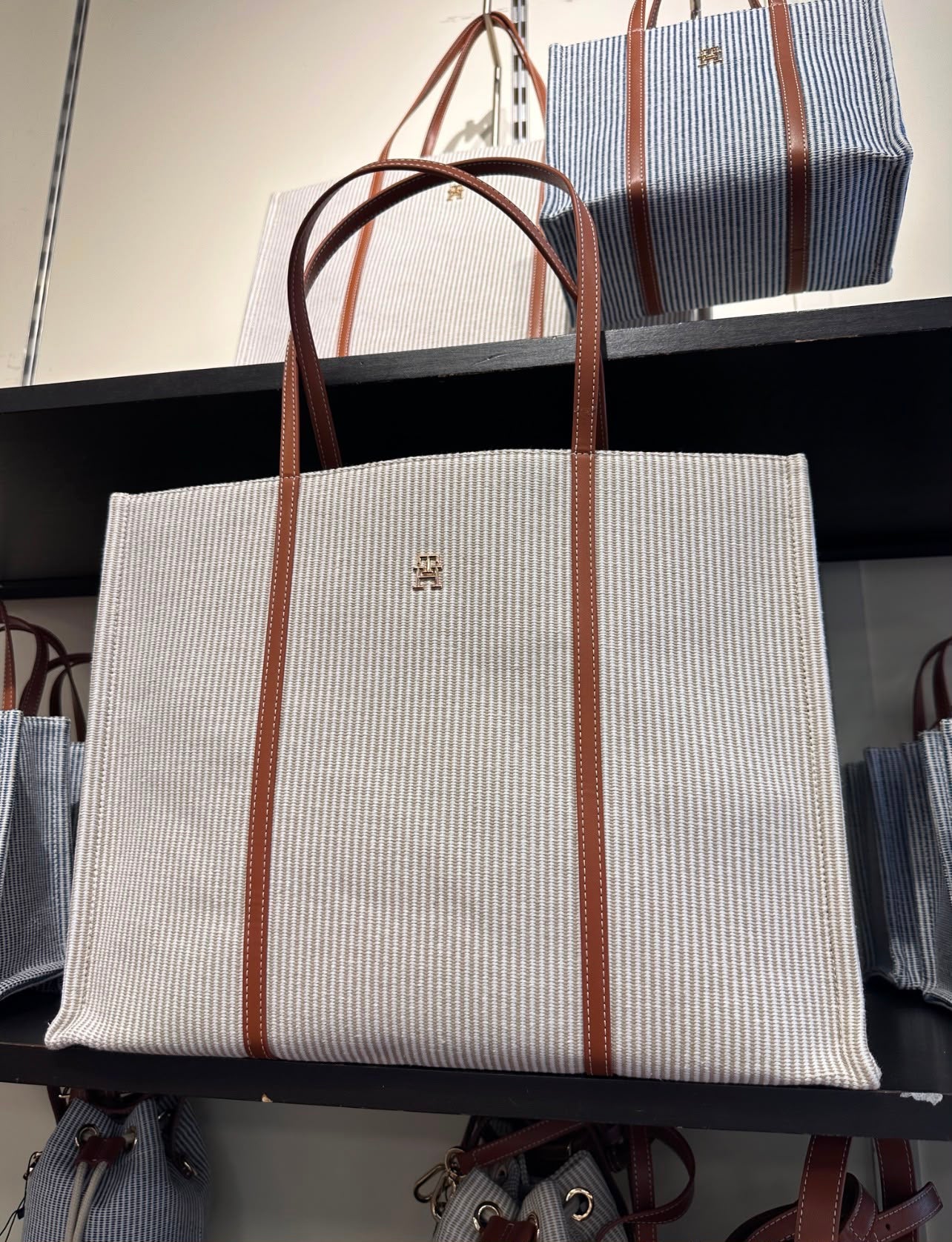 Tommy Women's Canvas Beach Tote Bag-Neutral Stripe