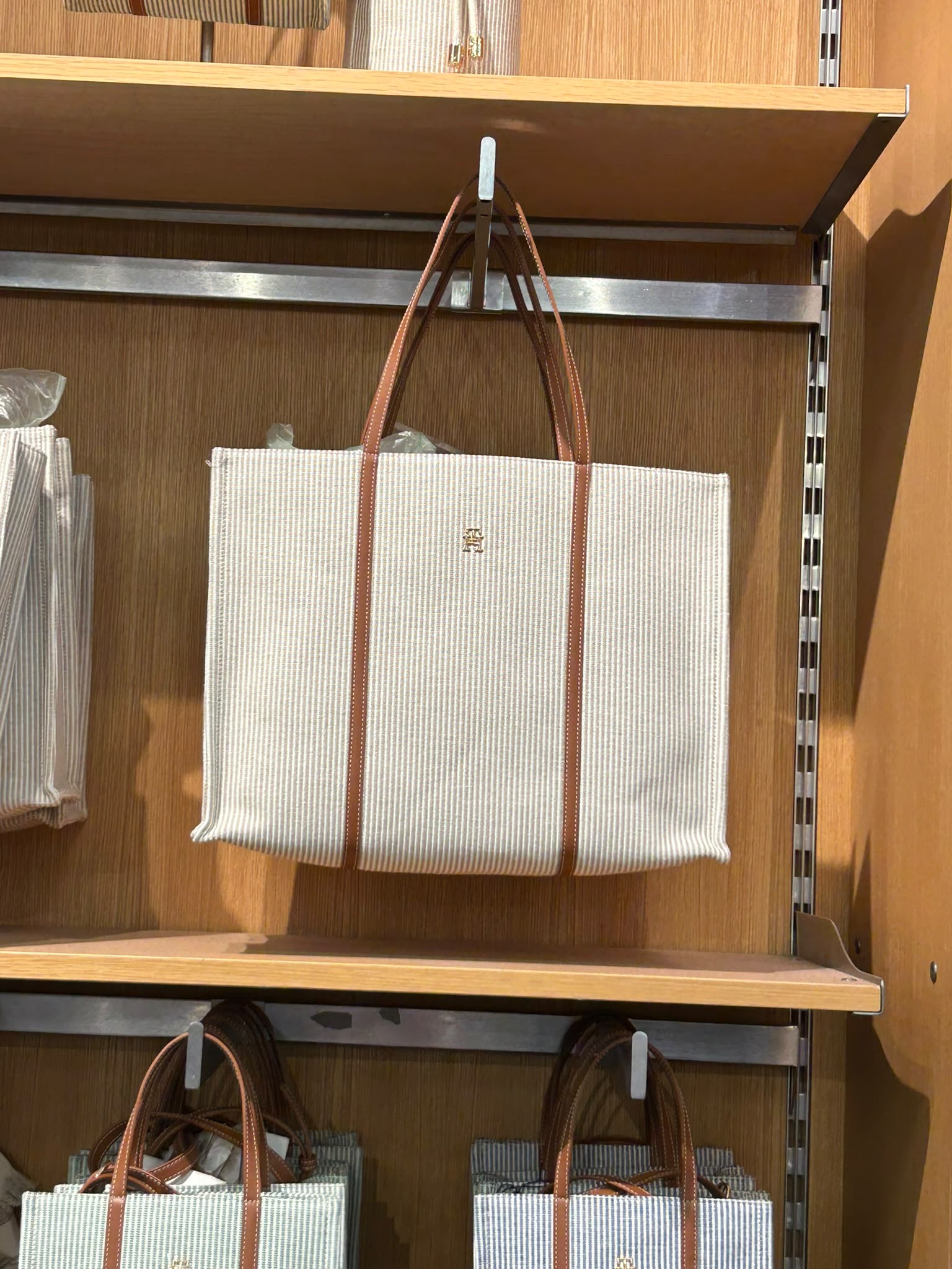 Tommy Women's Canvas Beach Tote Bag-Neutral Stripe