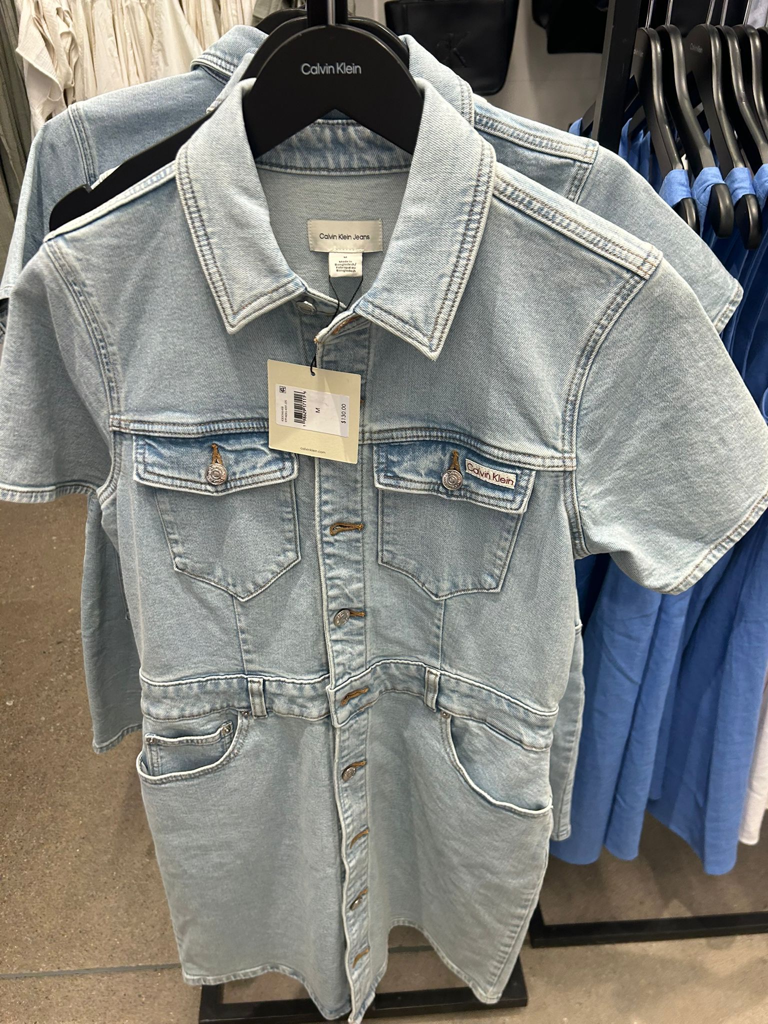 Calvin Klein Women's Denim Mini Trucker Dress-Light Blue