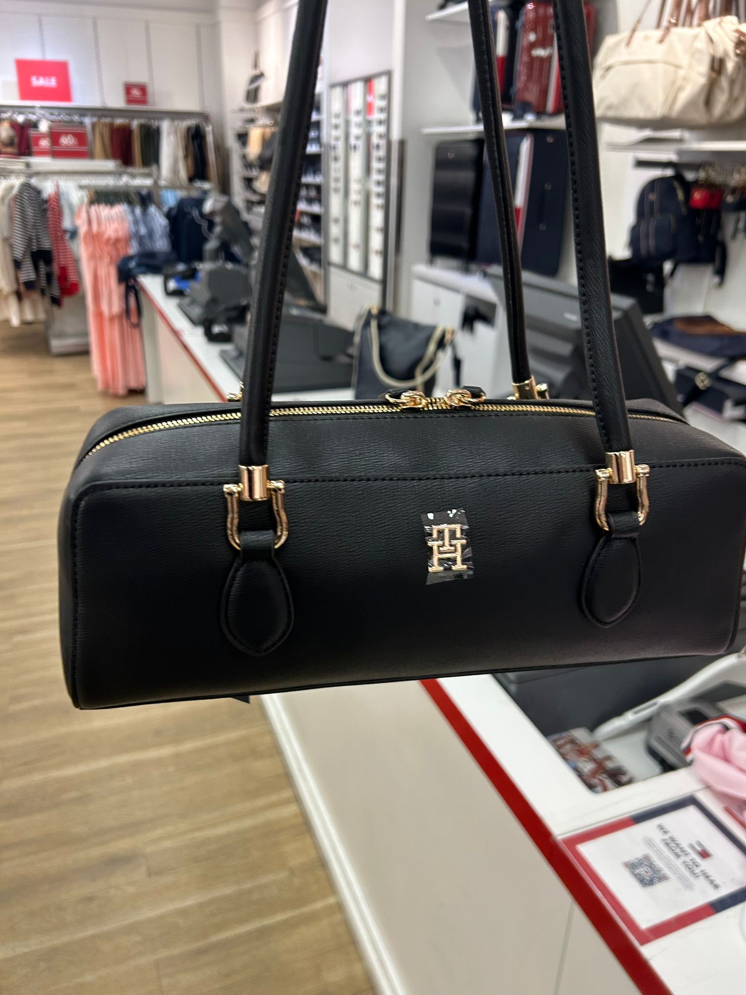 TH Women's Monogram Textured Shoulder Bag-Black