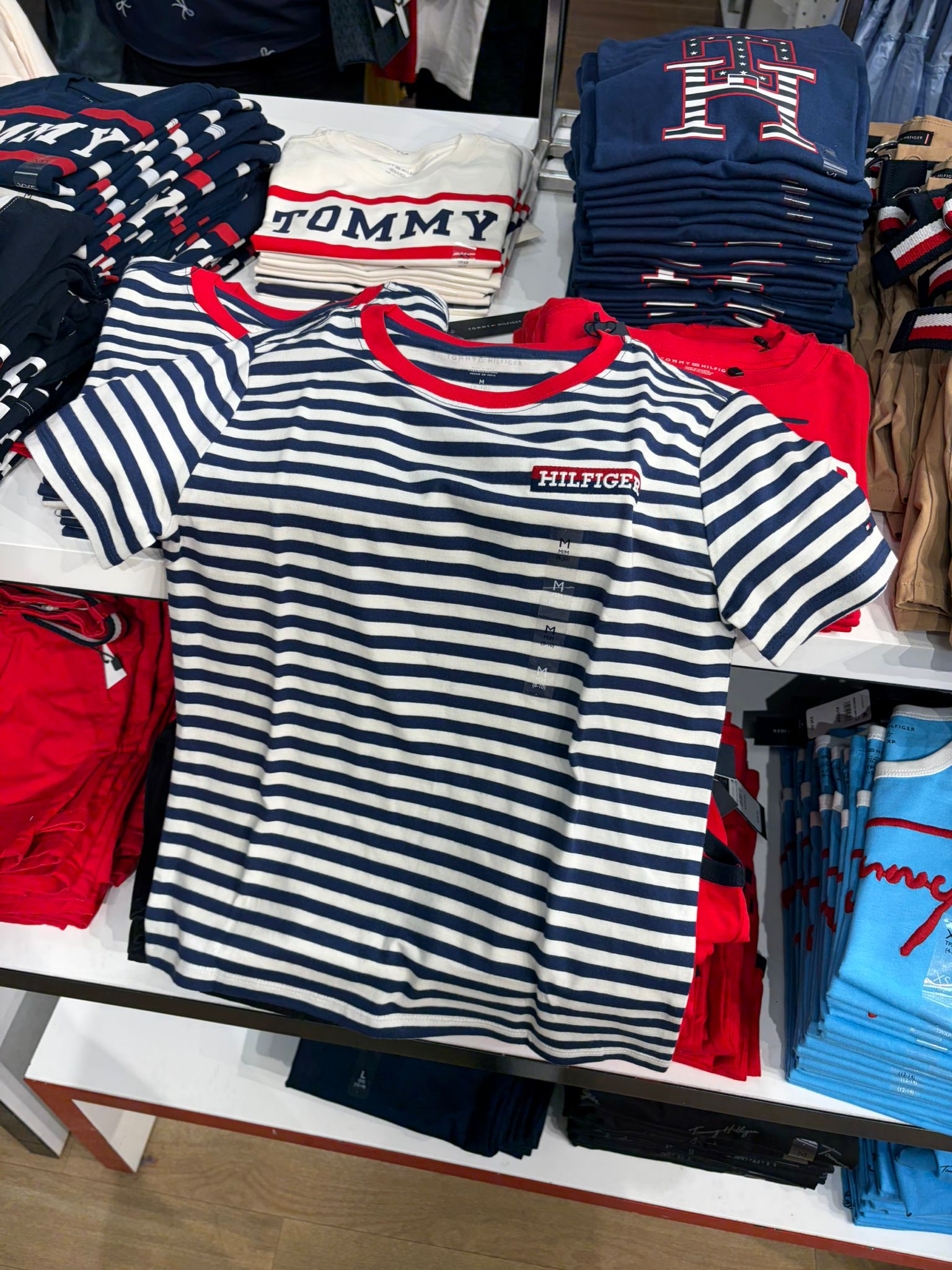 Tommy Kids' Striped Hilfiger Logo T-Shirt-Ivory Silk/Navy Stripe