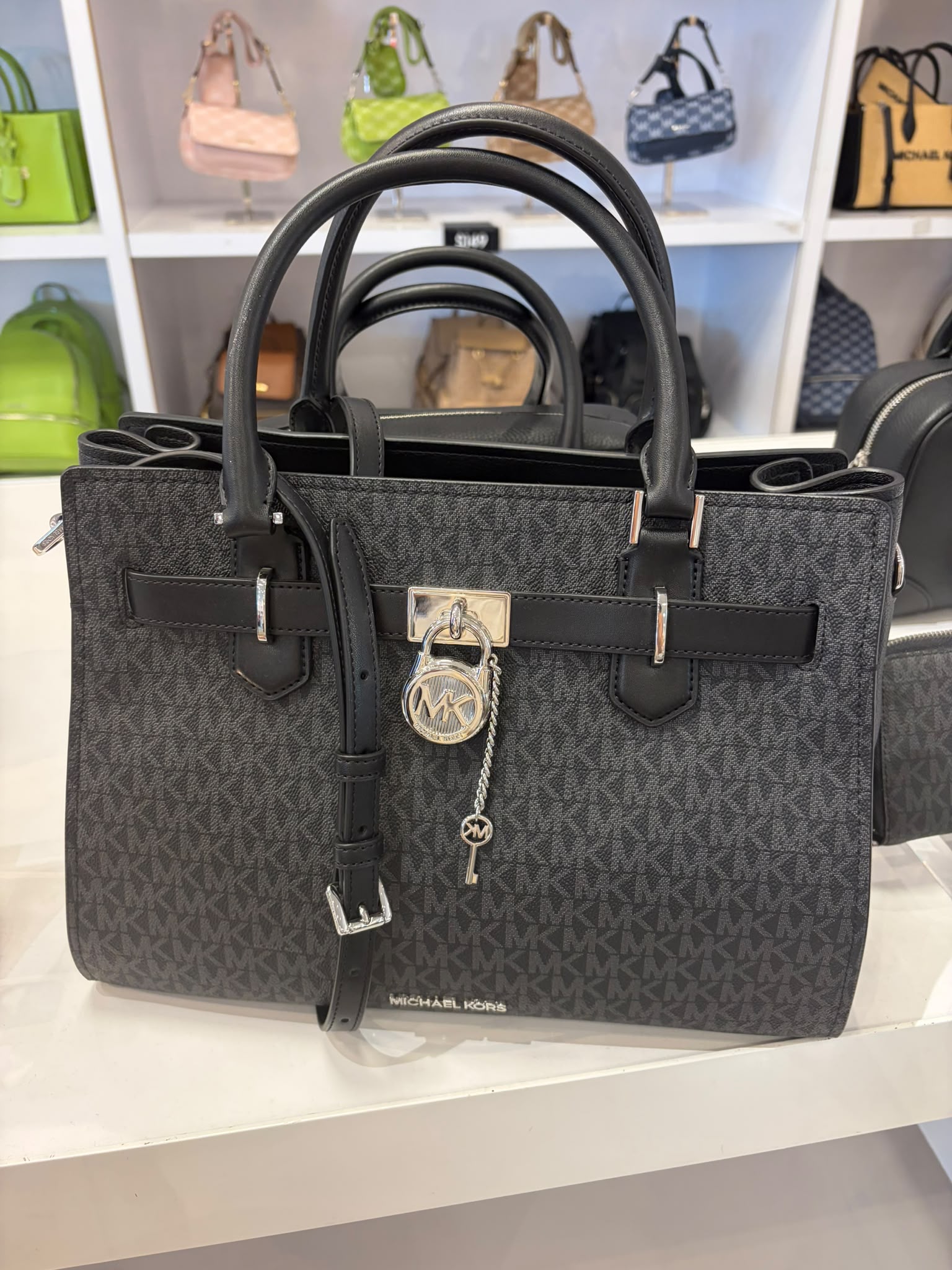 Michael Kors Women's Hamilton Medium Signature Logo Satchel-BLACK