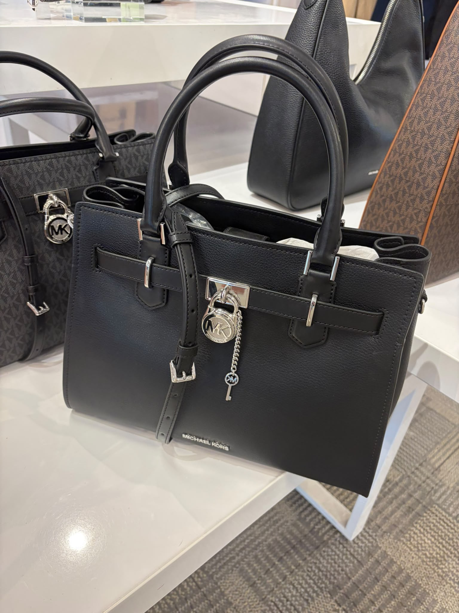 Michael Kors Women's Hamilton Small Signature Logo Satchel-BLACK