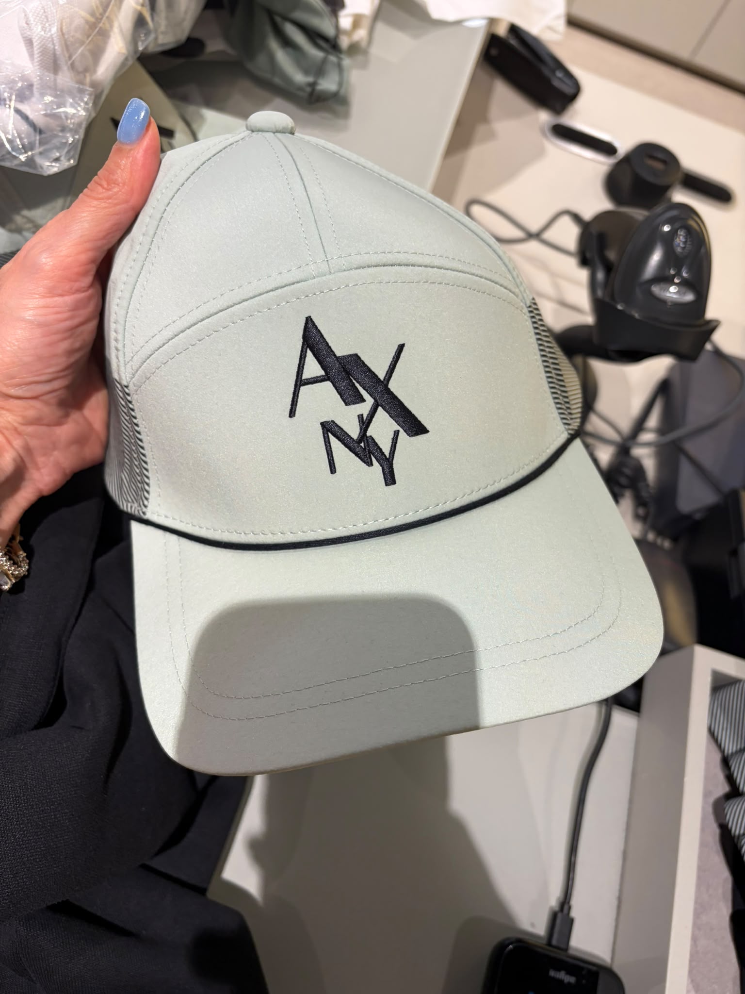 Men's Armani Exchange NY Logo Visor Hat- Aqua Grey