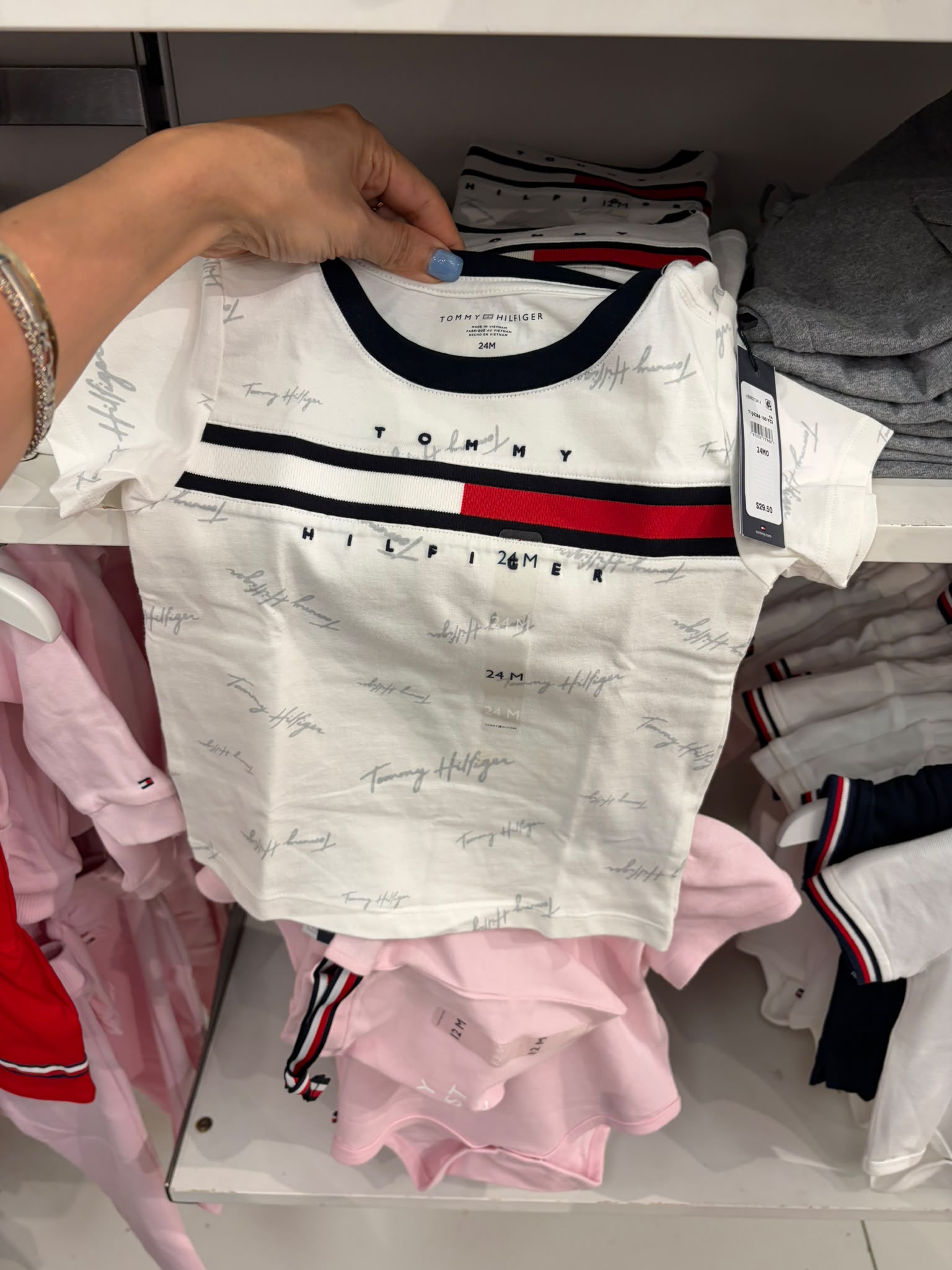 Tommy Hilfiger Kids' Signature Flag Stripe Logo T-Shirt- Optic White