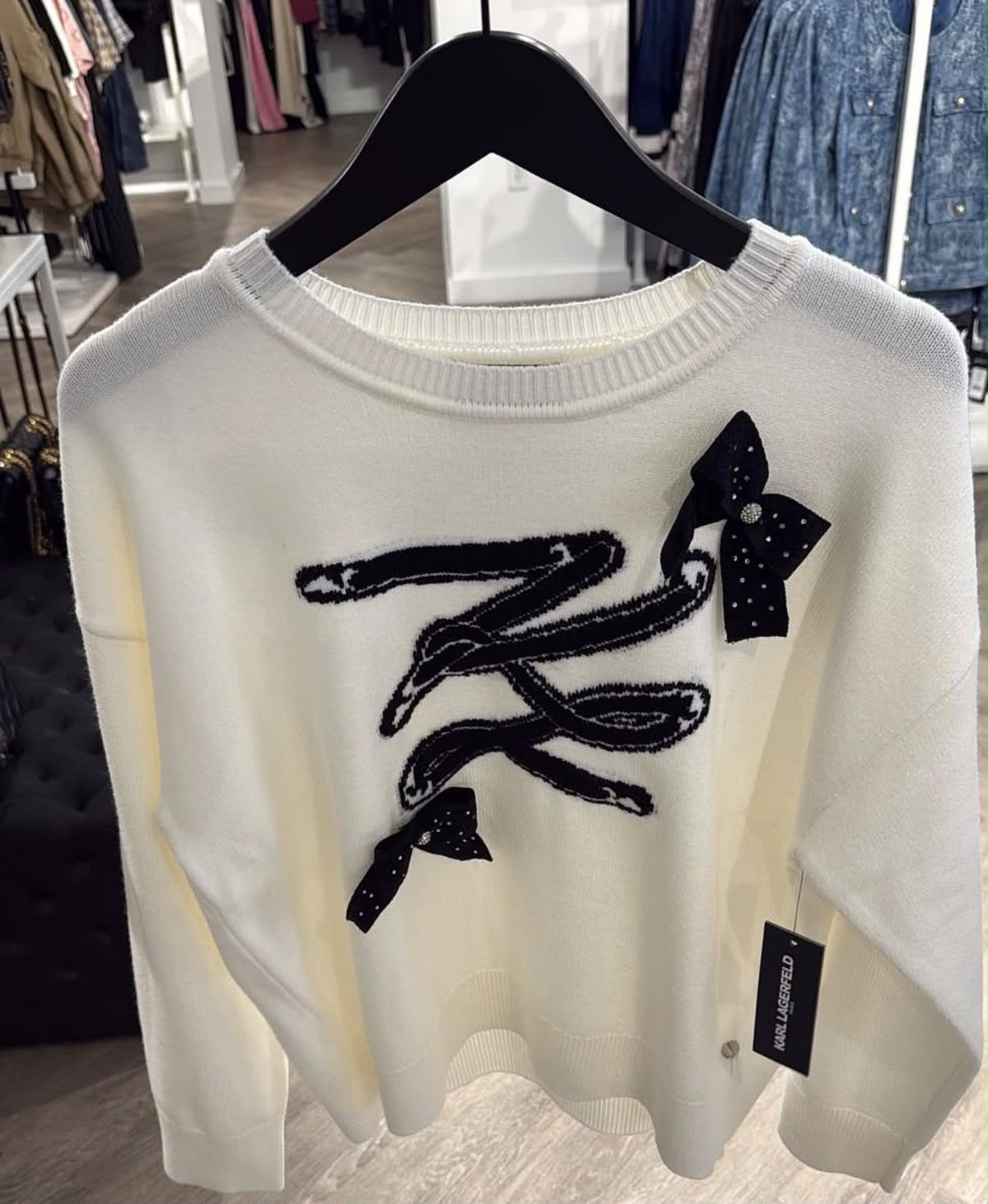 Karl Lagerfeld 3D BOW EMBELLISHED RIBBON SWEATER- Black (Copy)