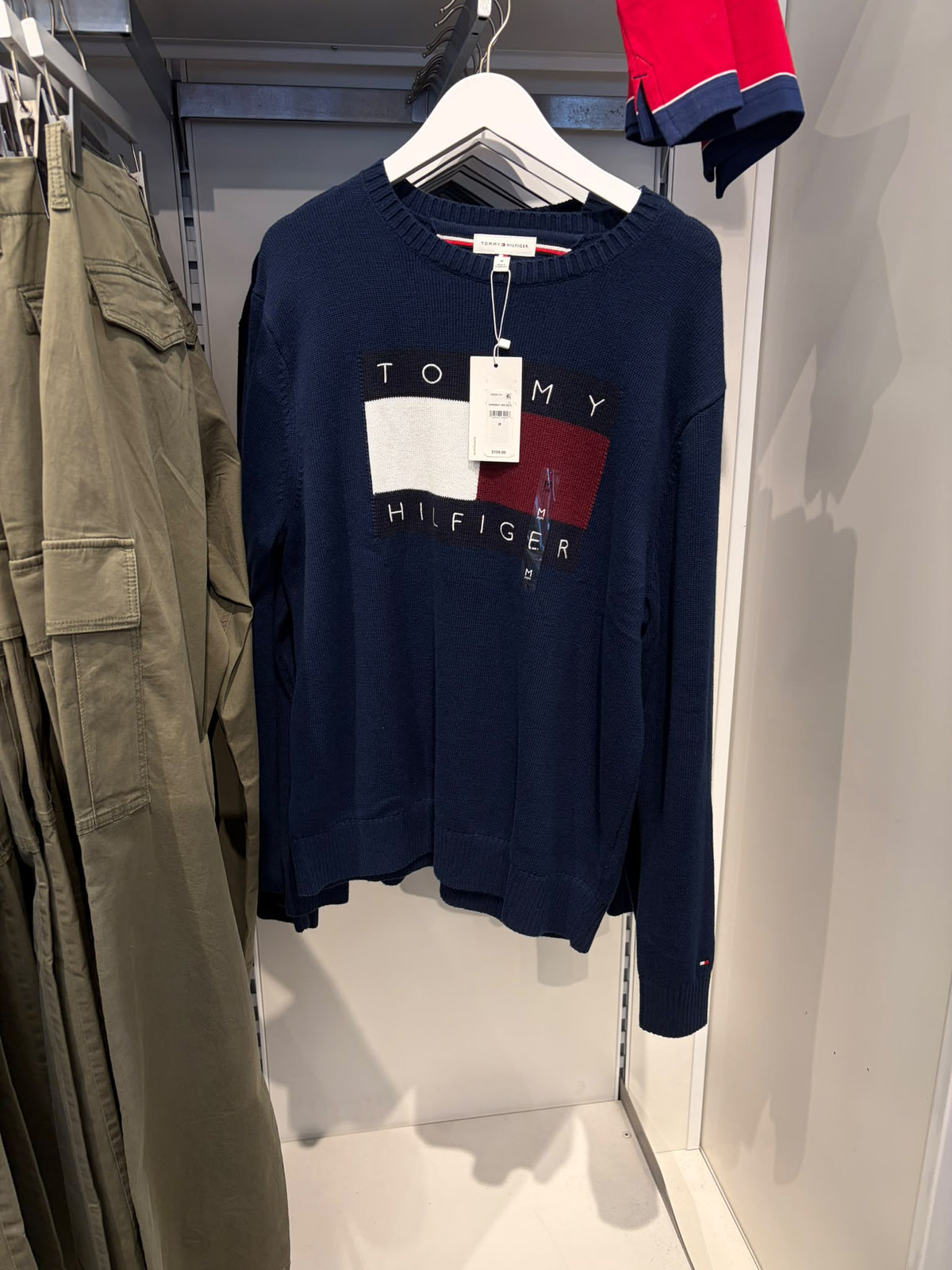 Tommy Intarsia Flag Logo Crewneck Sweater- Carbon Navy