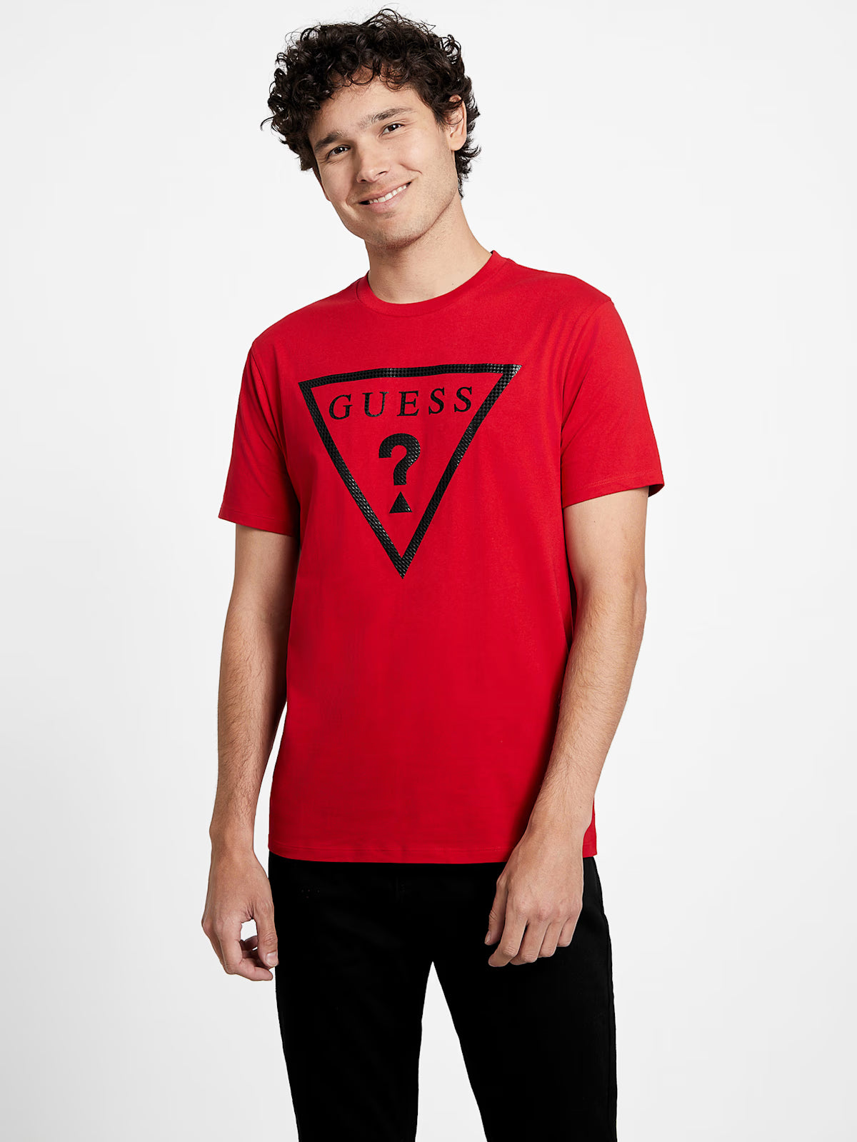 GUESS MENS' Erikk Logo Tee- RED