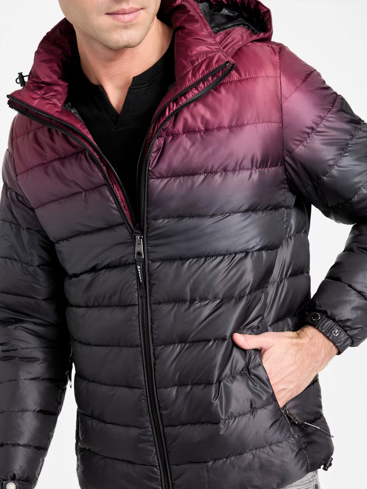 GUESS Mens' Harrison Ombre Puffer Jacket Red