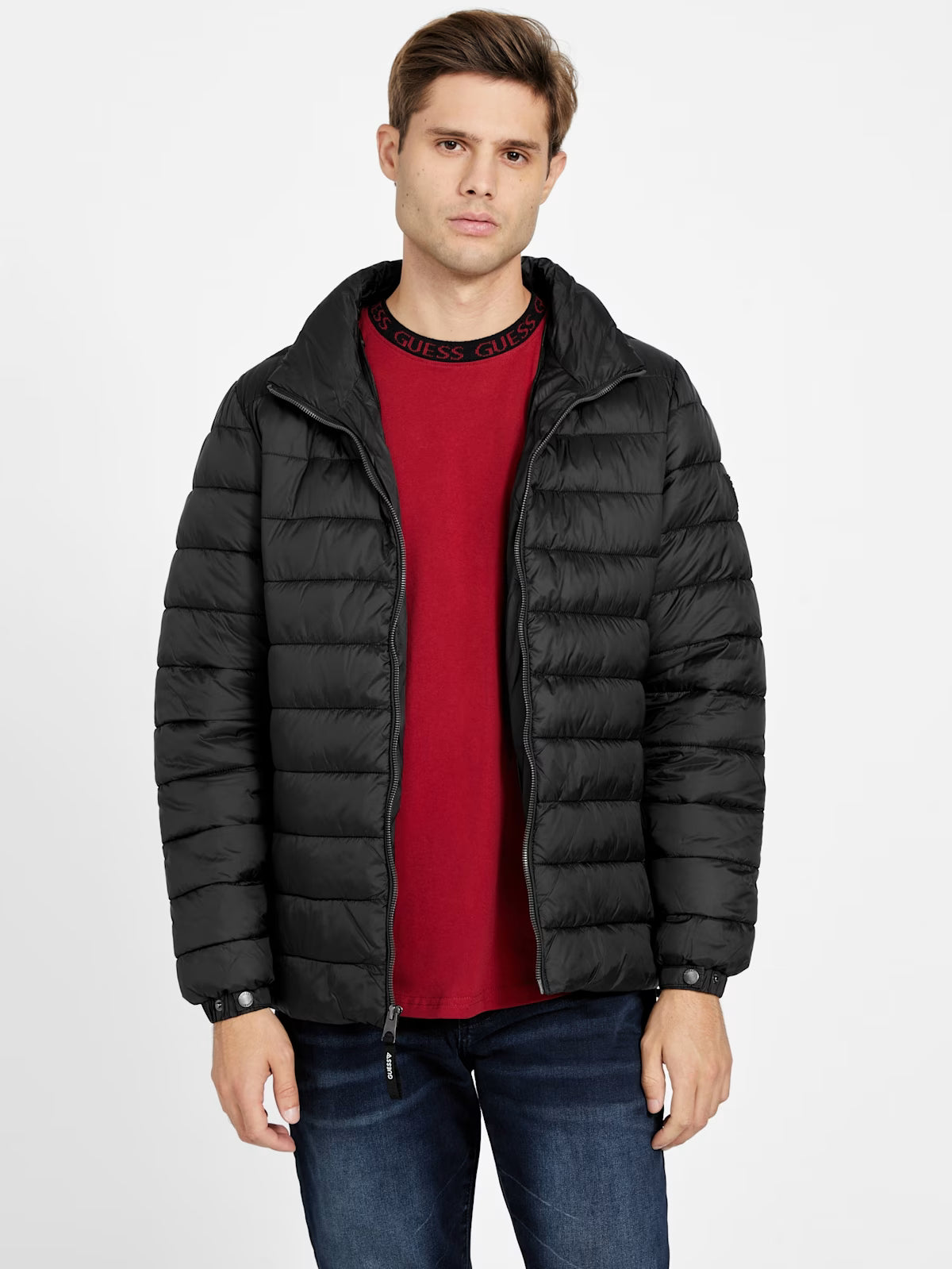 GUESS Mens' Harrison Hooded Quilted Jacket Black