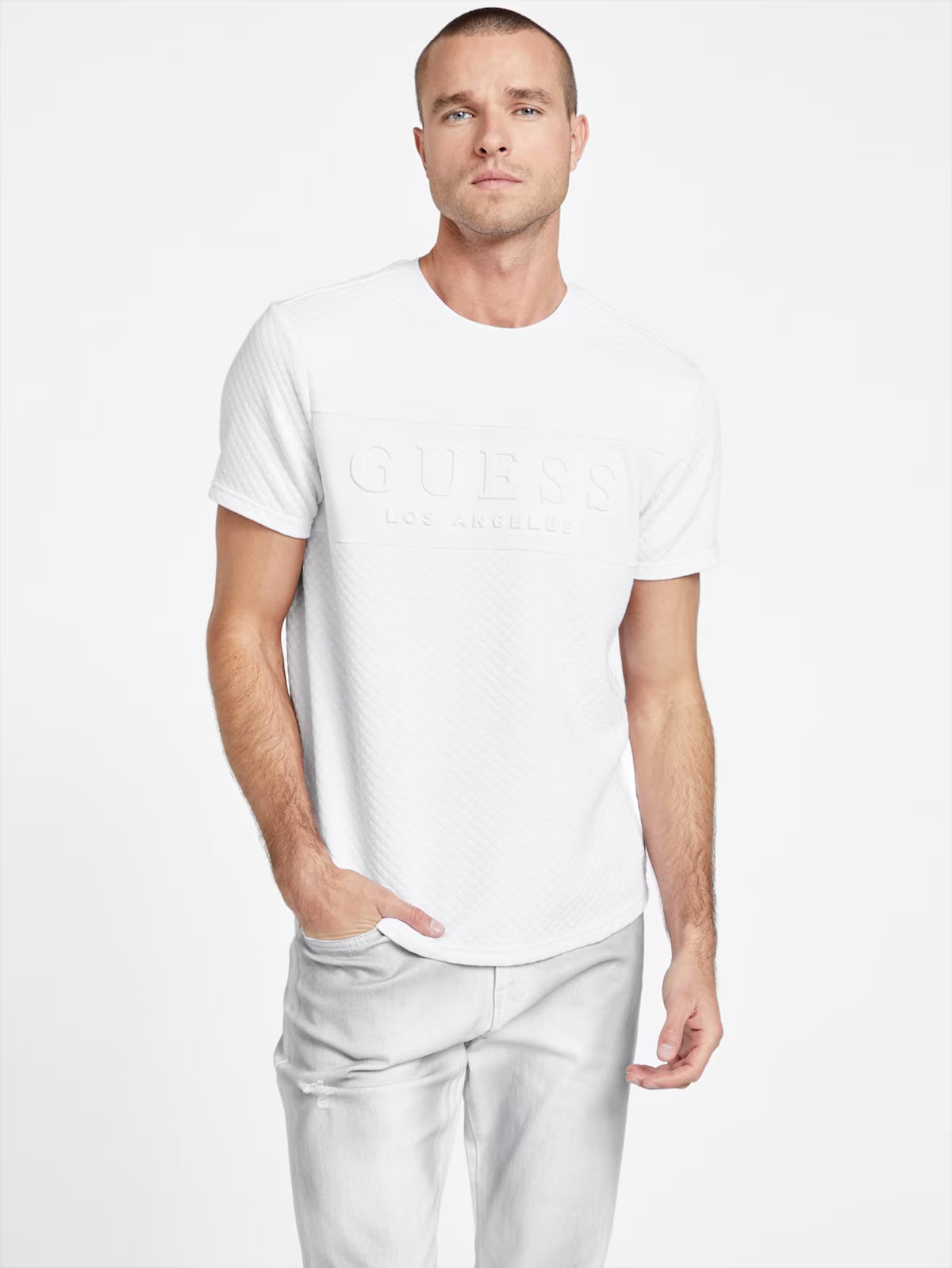 GUESS MENS' Trevor Logo Tee/ WHITE