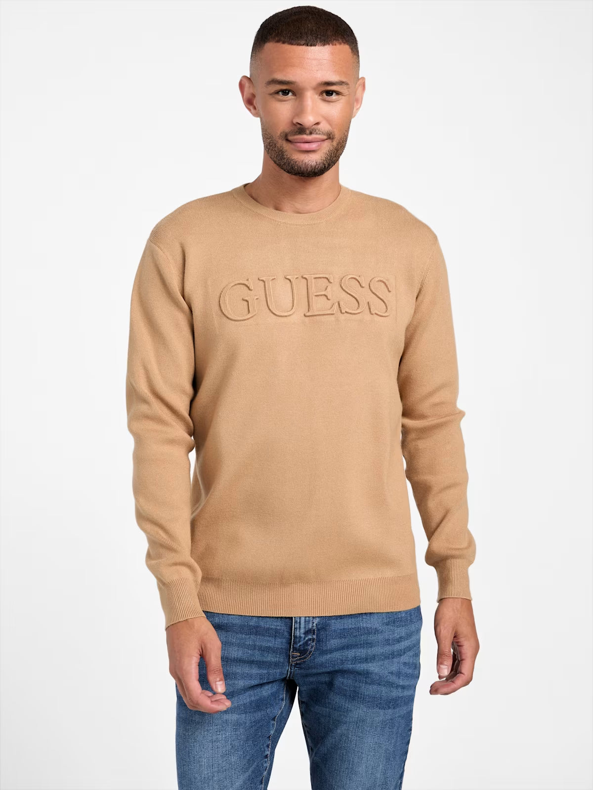 Guess MENS' Astero Logo Sweater Beige